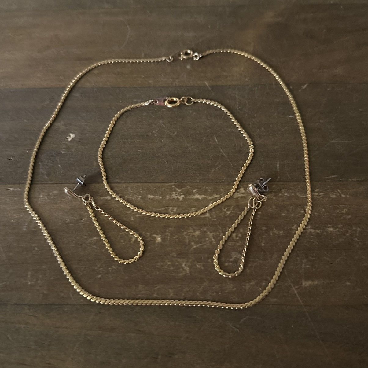 Vintage Vintage gold tone chain necklace, bracelet and earrings set Size ONE SIZE - 2 Thumbnail