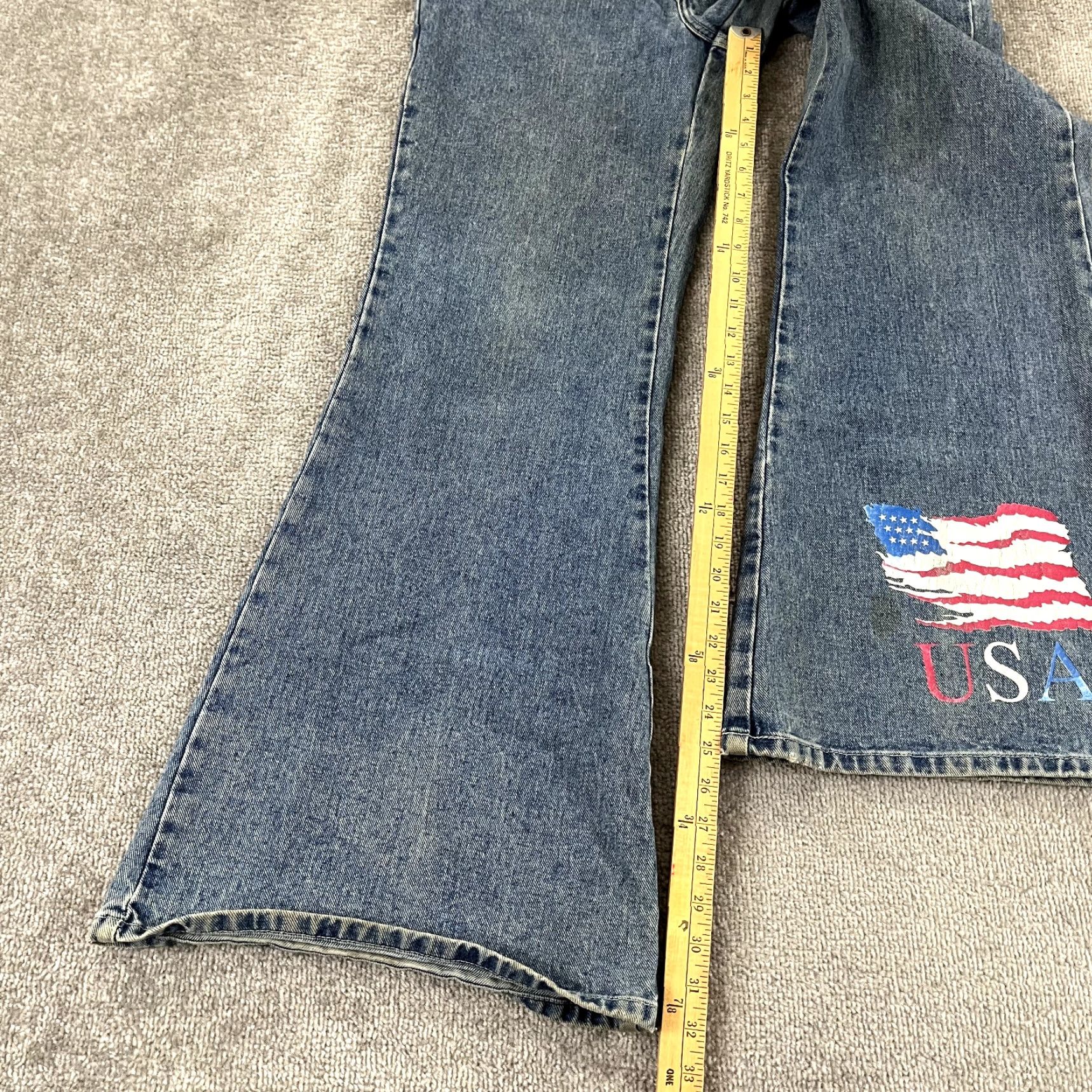 Denime NOTHING Jeans Womens Blue Wide Flared Denim USA Flag Patriotic Y2K 14 Regular Jeans Women's Size 14 Blue USA Patch? Size 36" / US 14 / IT 50 - 7 Thumbnail