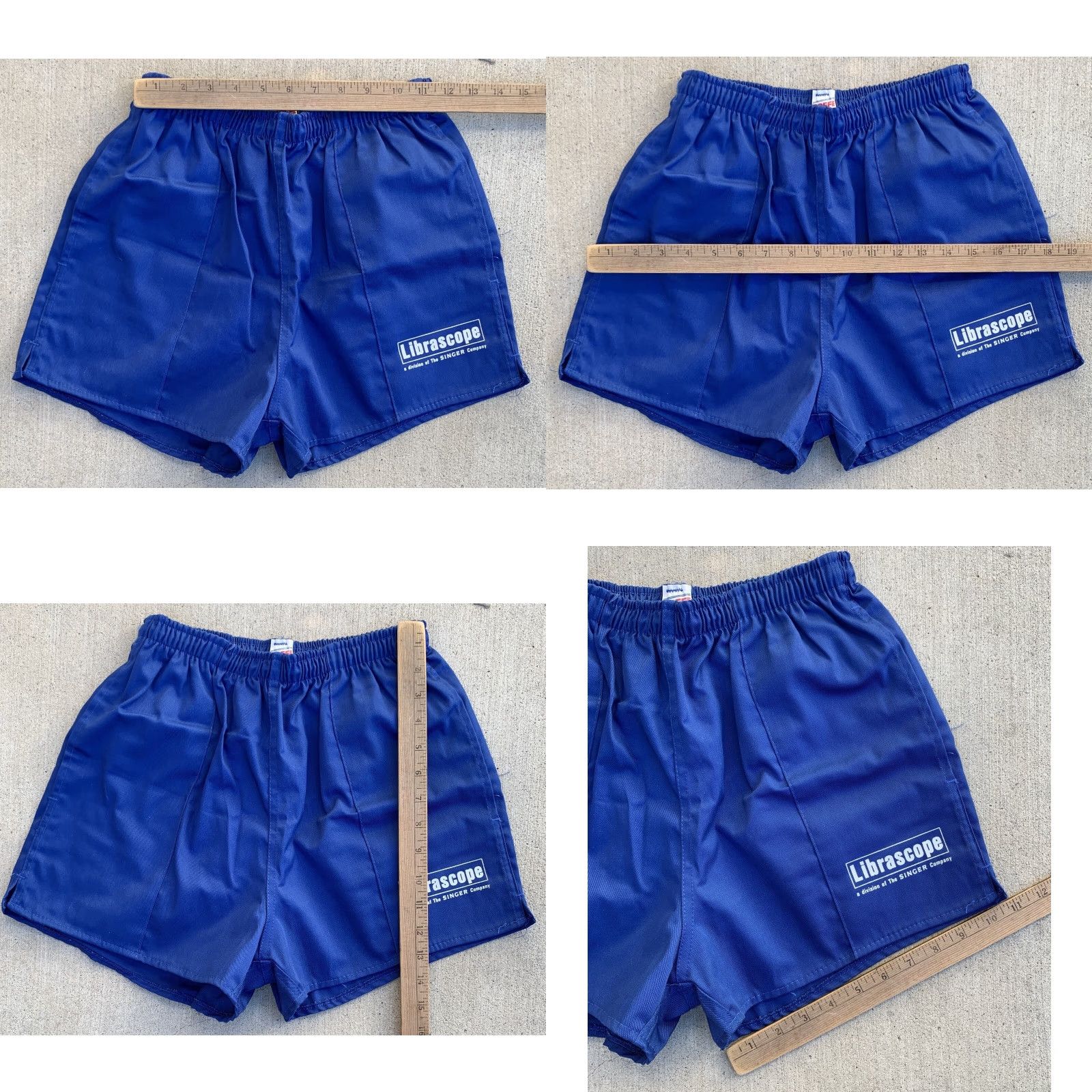 Soffe VINTAGE Soffe Shorts Unisex Adults M Blue Cotton Blend Drawstring Waist Flat Front Graphic Left Leg 32-34 12” Rise Casual Size US 31 - 11 Thumbnail