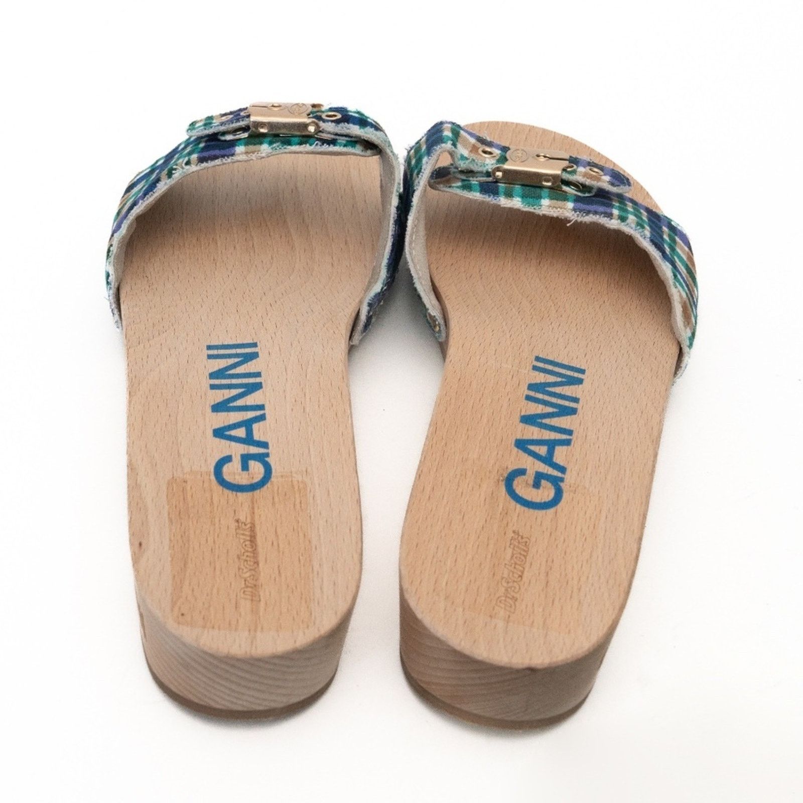 Ganni Ganni X Scholl. Wooden Clogs in Check Blue Iris. Size US 11 / IT 41 - 9 Thumbnail