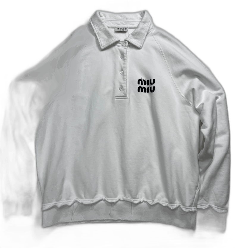 新品タグ付き⚫️Embroidery Polo Sweatshirt Miu Miu Miu Miu Applique Embroidered Logo White Polo