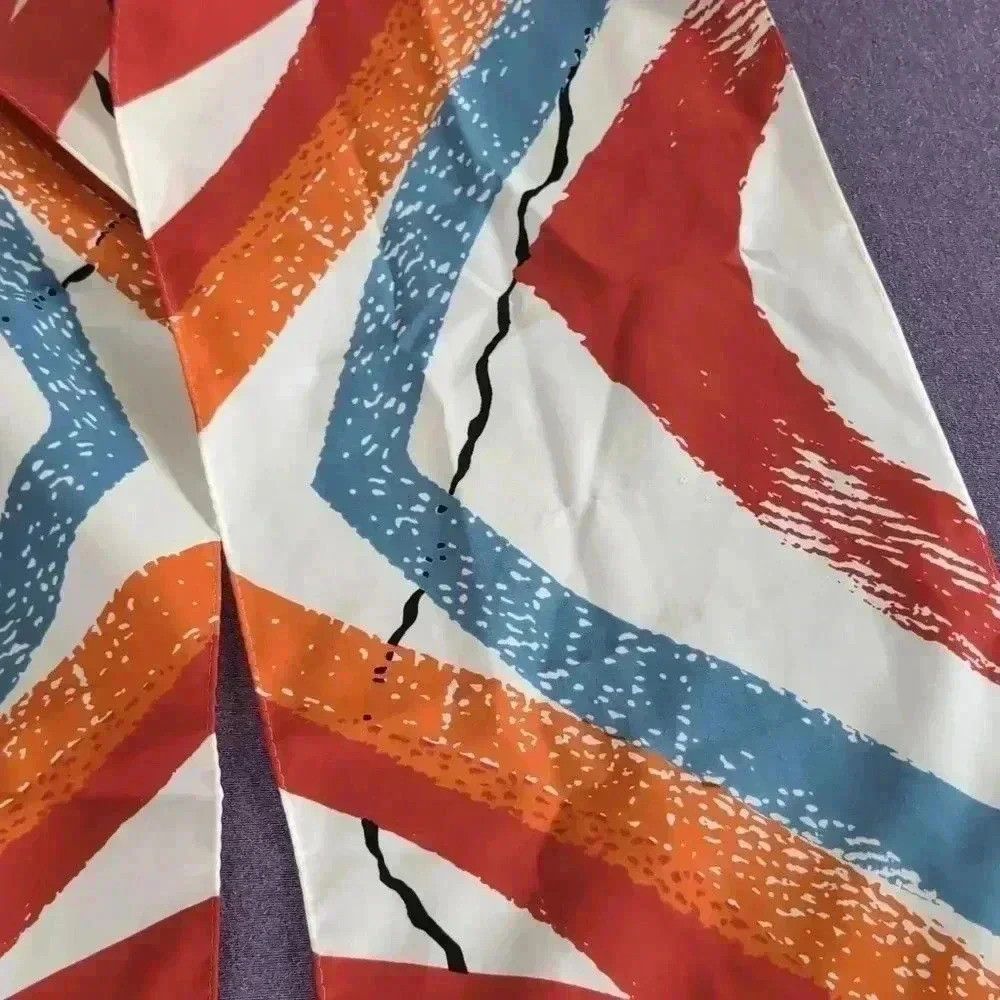Designer Vintage White scarf with blue red orange design 9x53 in Size ONE SIZE - 2 Thumbnail