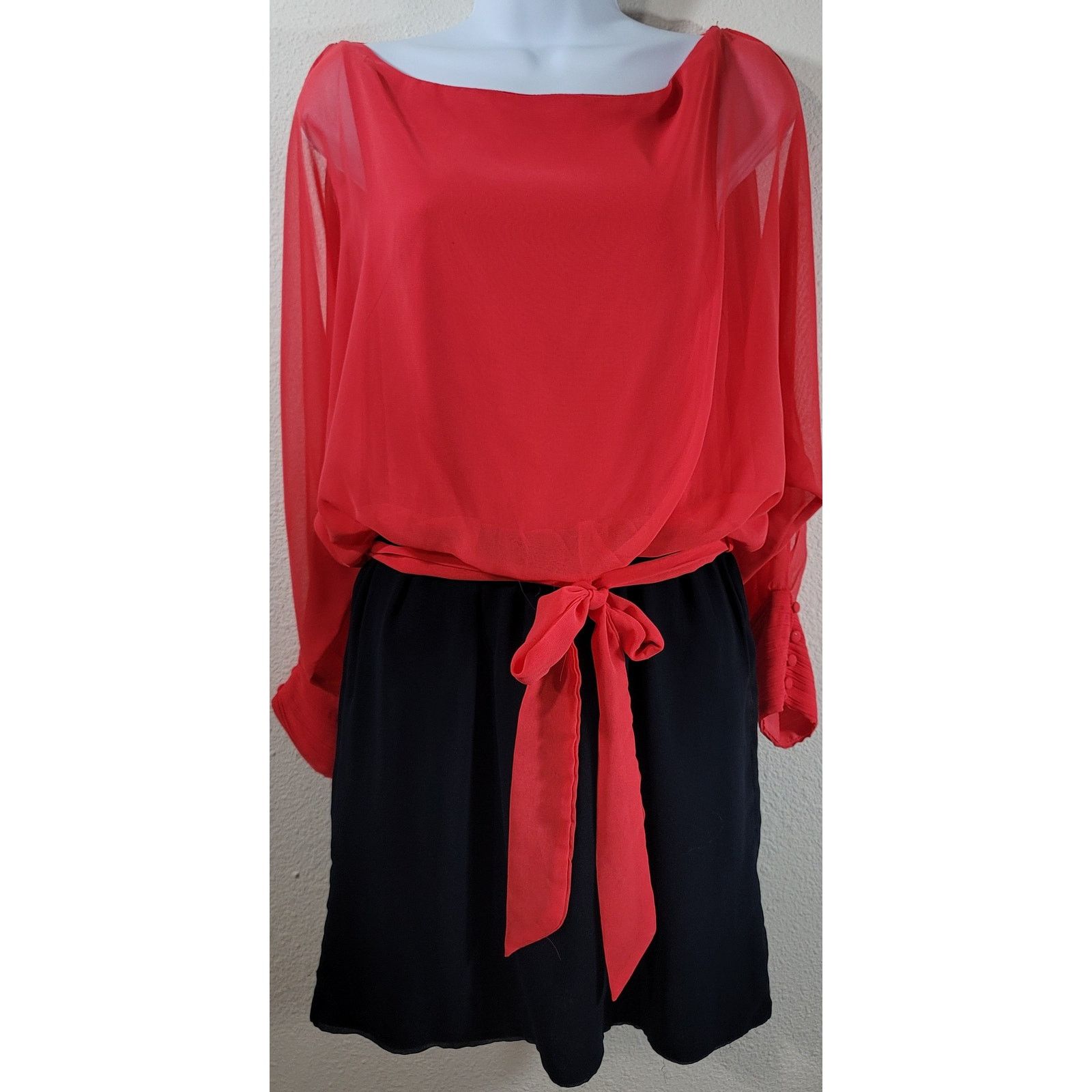 Other Coral Orange Blue Cold Shoulder Sheer Overlay Mini Dress S Size S / US 4 / IT 40 - 1 Thumbnail