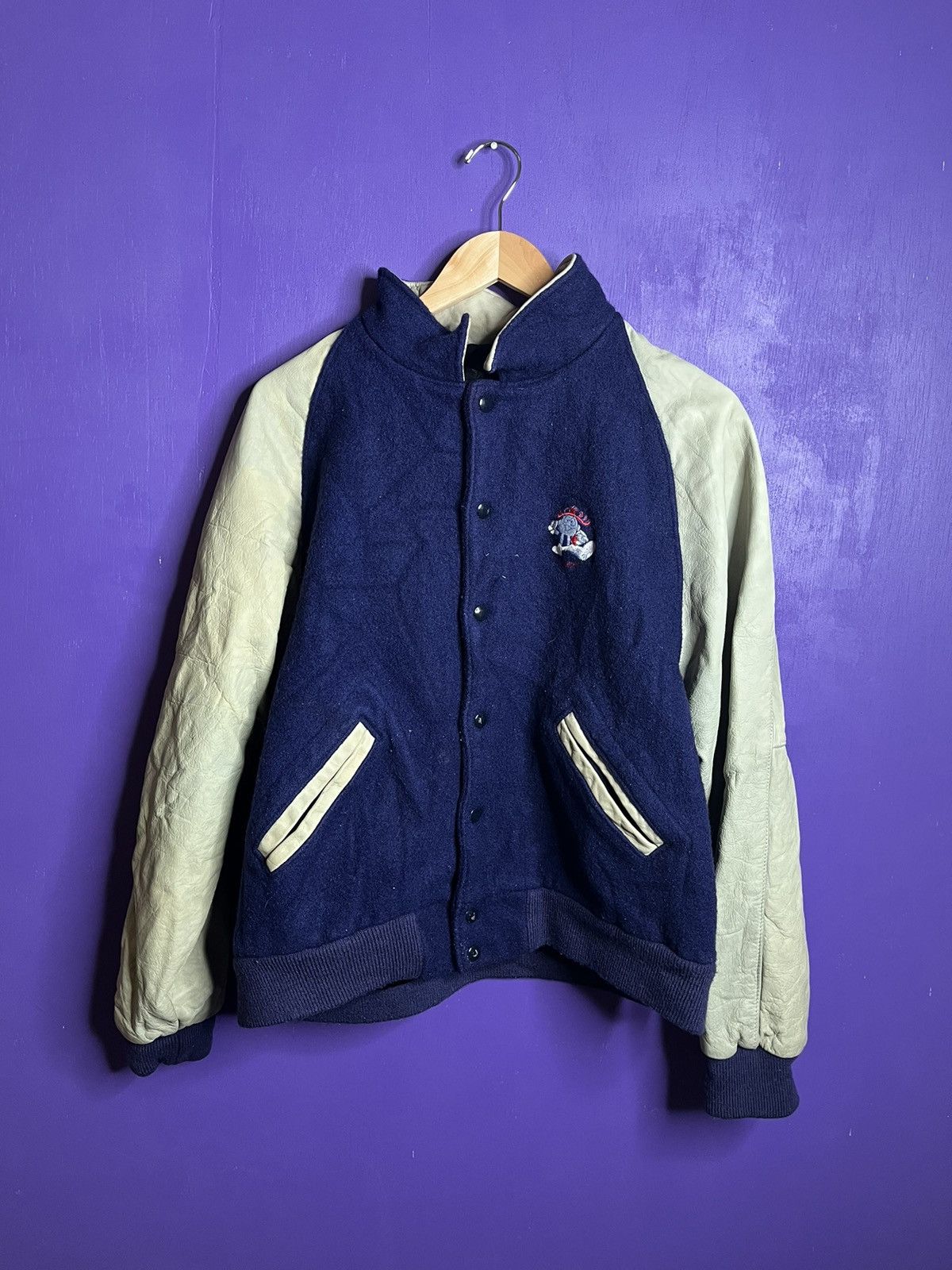 image of Made In USA Vintage 90's Hawaiian Punch Logo Varsity Jacket in Navy, Men's (Size Medium)