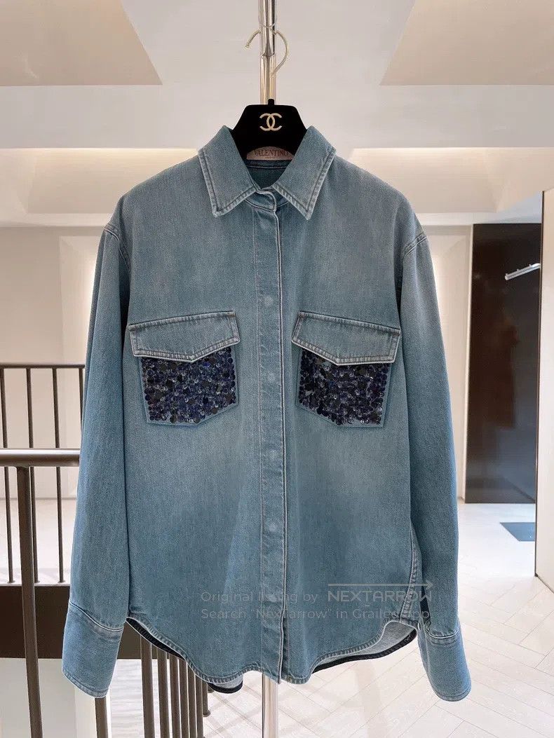 Valentino Valentino Sequin embellishment Shirt-style denim jacket Size US XS / EU 42 / 0 - 1 Thumbnail