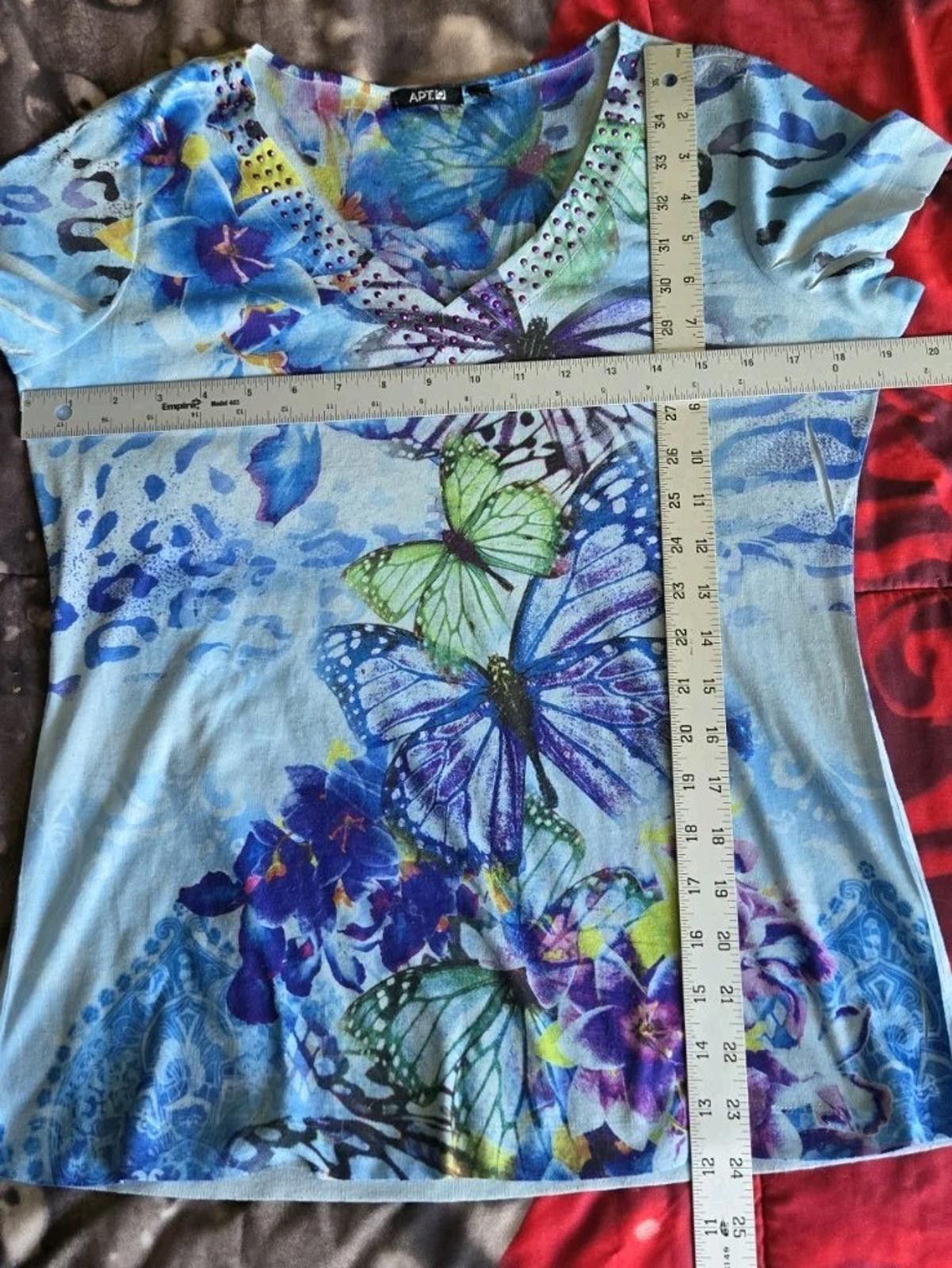 Apt. 9 APT. 9 Colorful Blue Green Butterfly Floral Print Blouse Top Size L / US 10 / IT 46 - 11 Thumbnail