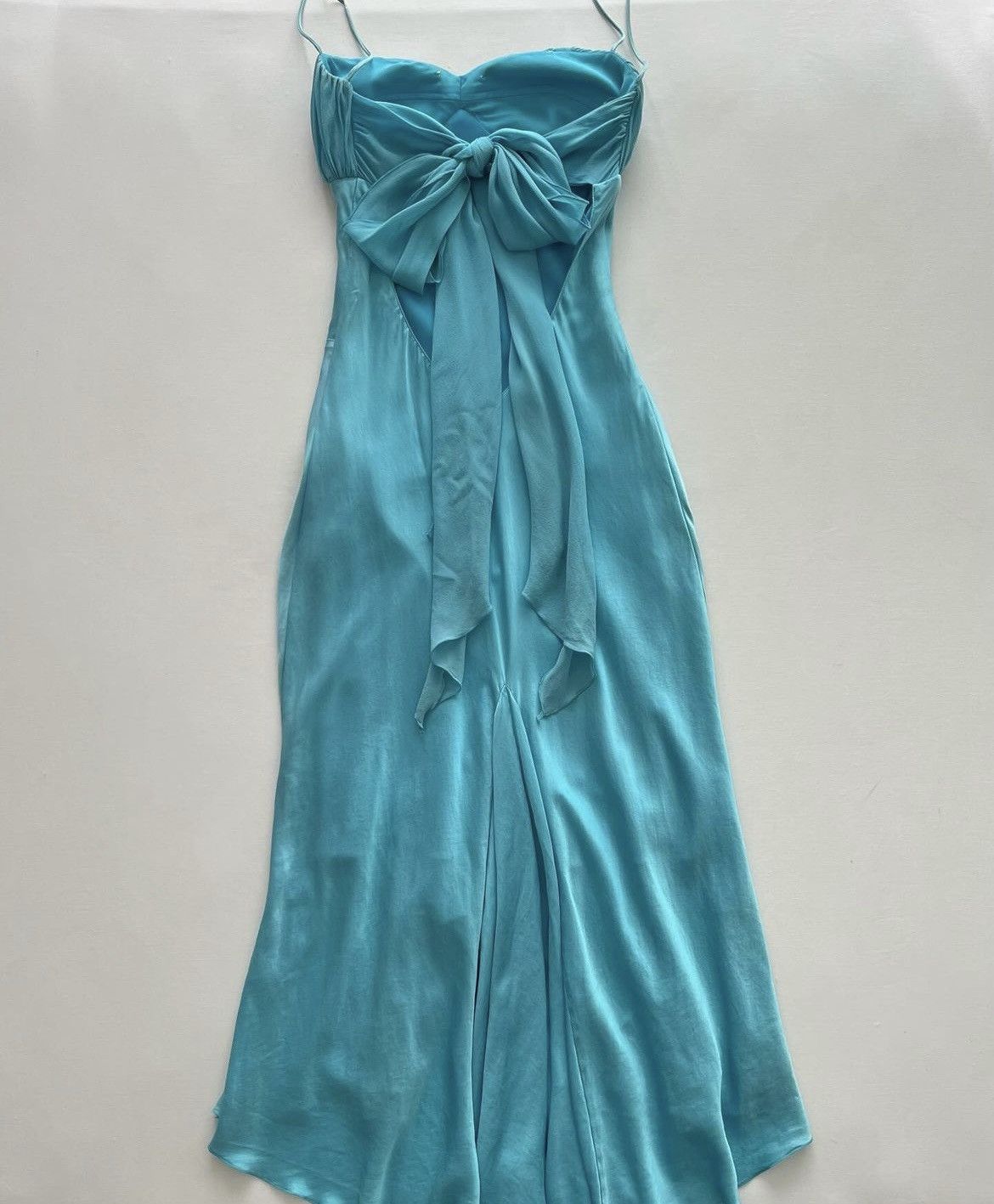 Vintage 100% Silk Turquoise Dress / Gown Size S / US 4 / IT 40 - 2 Thumbnail