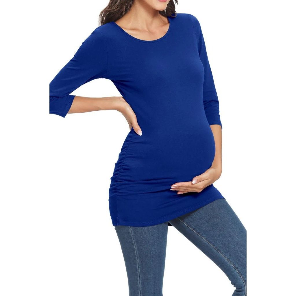 Elie Tahari Tahari Ruched Long Sleeve Top Tunic Maternity Modal Stretch Size S / US 4 / IT 40 - 2 Thumbnail