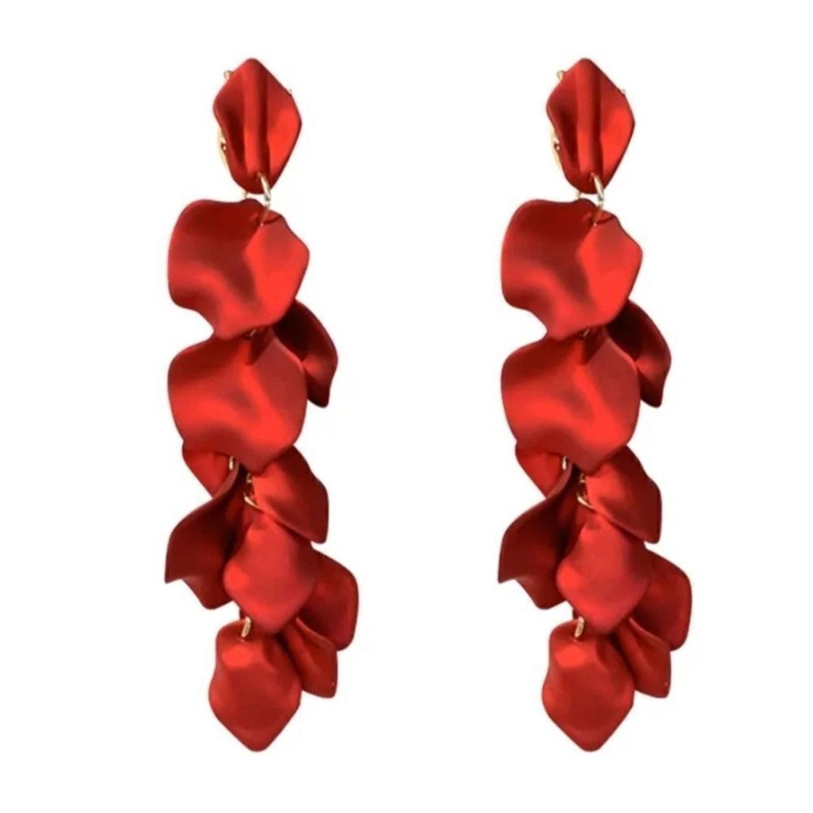 The Unbranded Brand Rose Petal Long Earrings Red Color Size ONE SIZE - 4 Thumbnail
