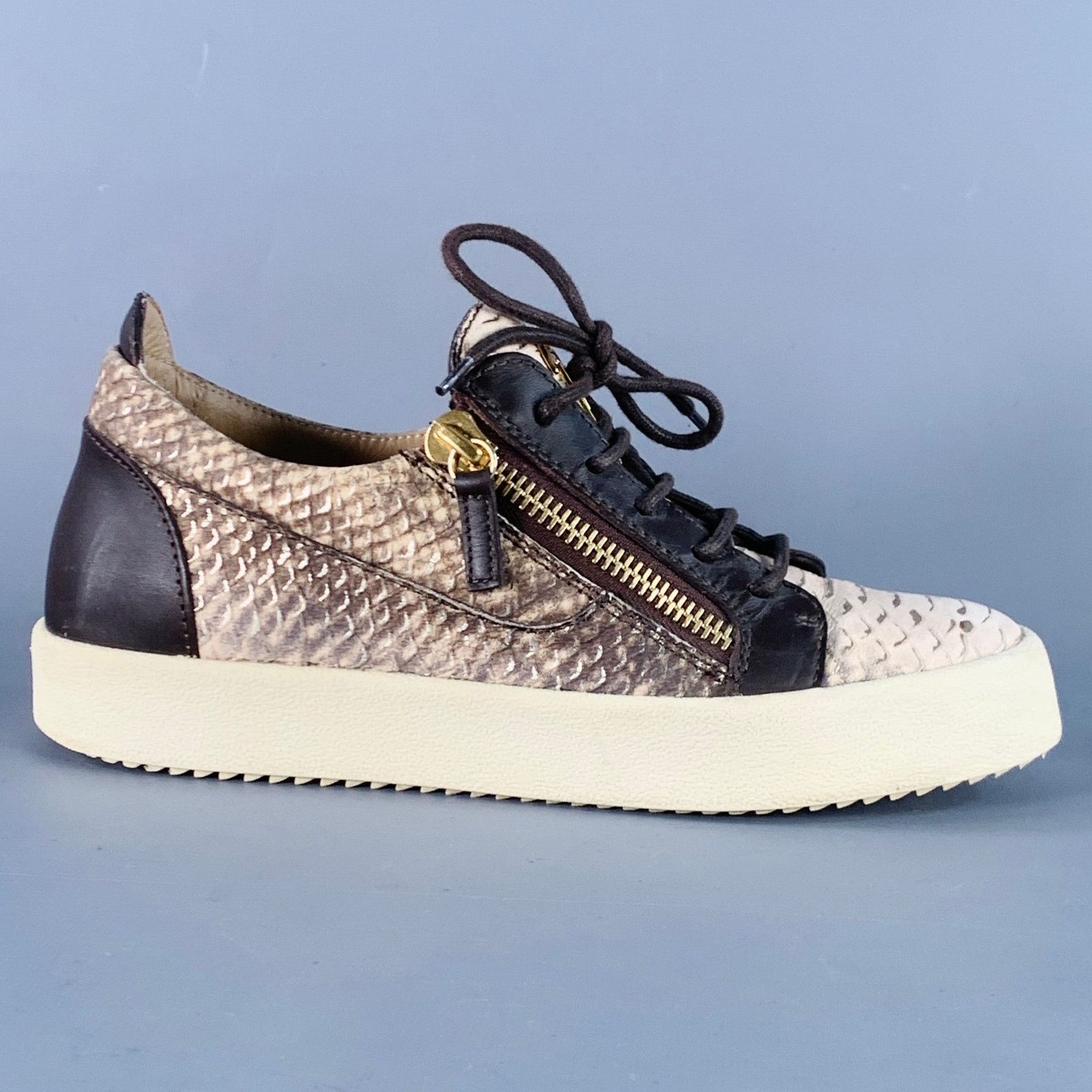 Giuseppe Zanotti 9 Beige Brown Leather Textured Double Side Zipper Sneakers Size US 9 / IT 39 - 2 Thumbnail