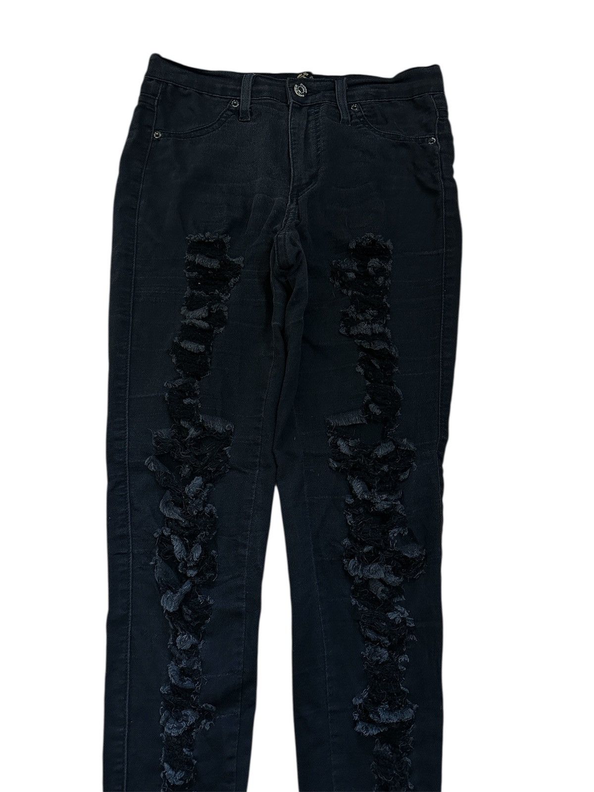 Other Black Skinny Jeans Shredded Rose Details Stretch Fit Size 27" / US 4 / IT 40 - 5 Thumbnail