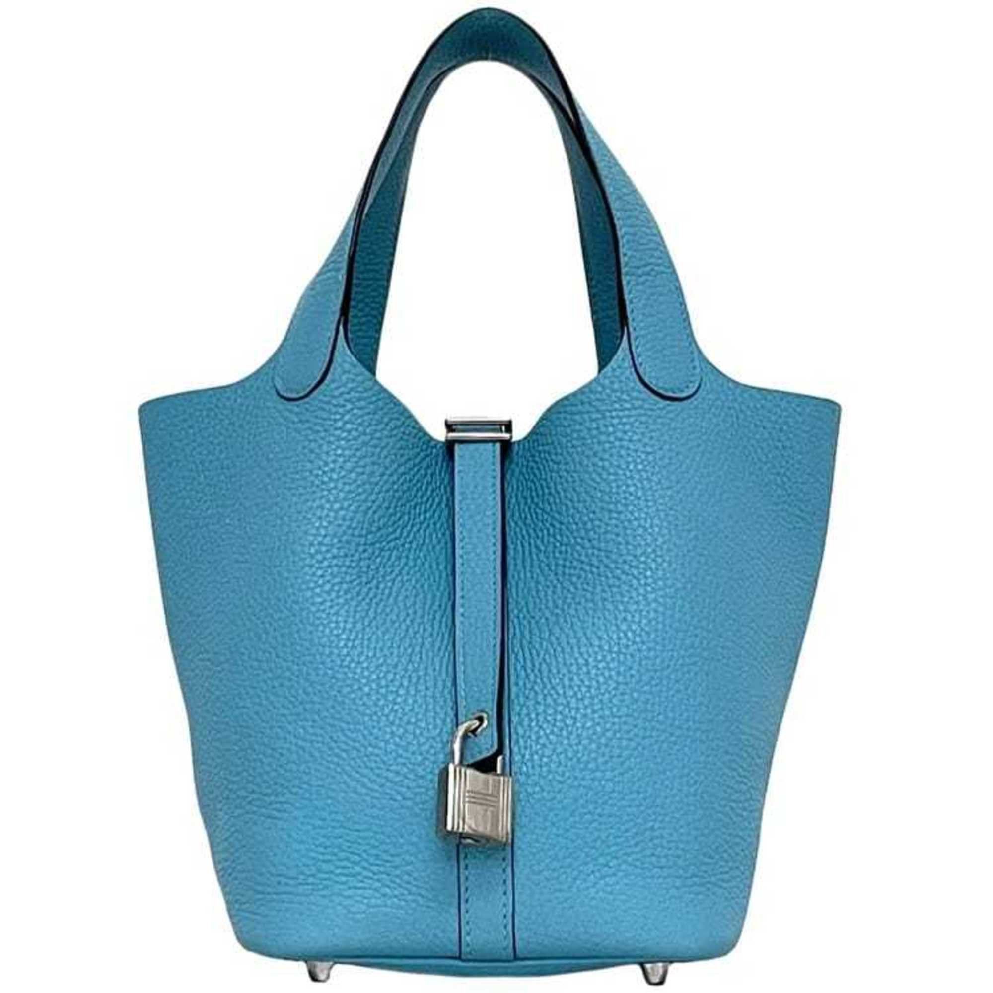 Hermes Hermès Picotin Lock PM handbag f-23696 in light blue, blue jean, Taurillon Clemence leather, palladium hardware, Y stamp, 2020, HERMES padlock, P for men and women. Size ONE SIZE - 1 Thumbnail