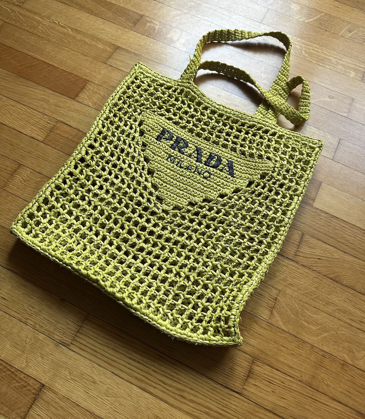Prada PRADA crochet raffia triangle logo tote bag - lime green Size ONE SIZE - 5 Thumbnail