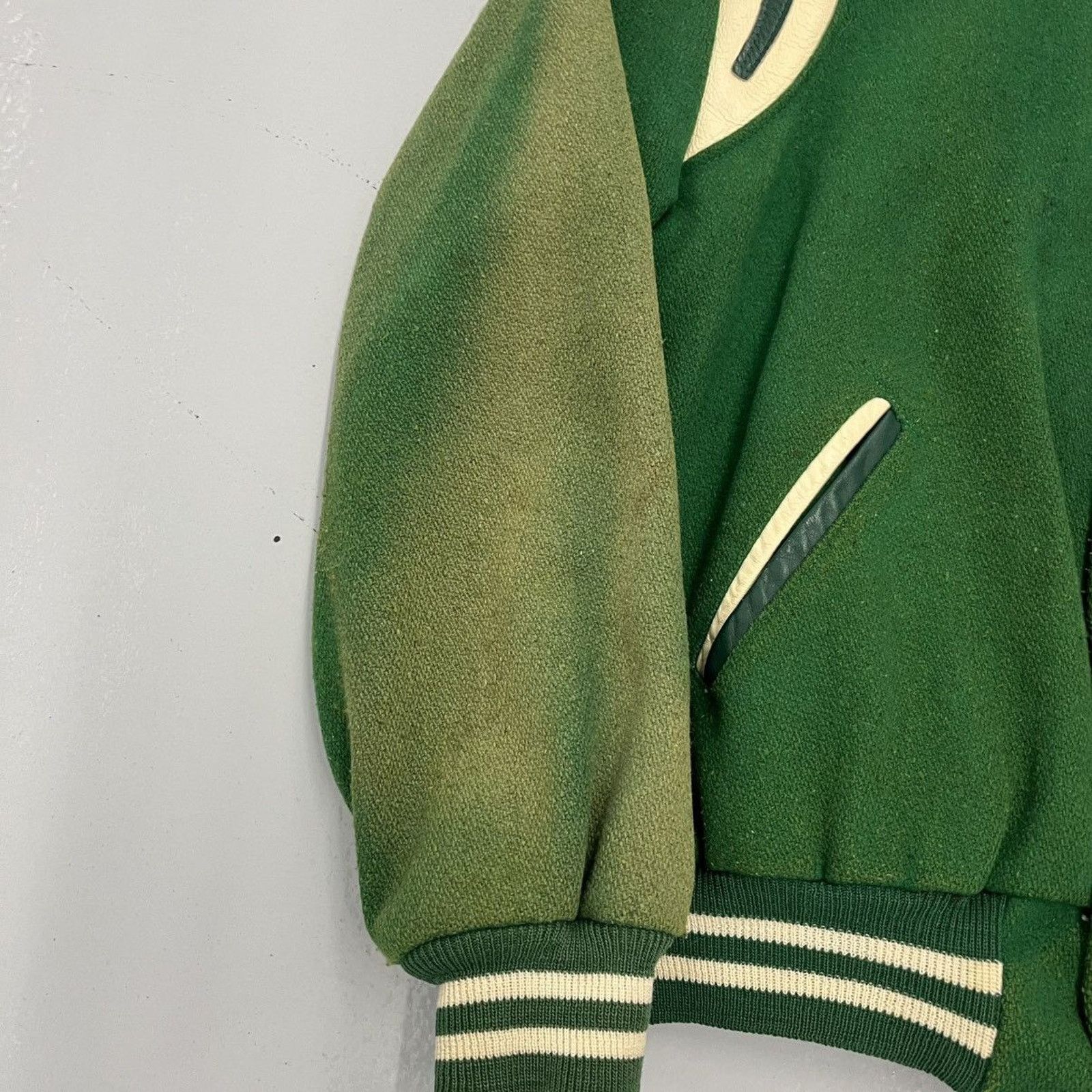 Holloway Vintage 60s Holloway Green Wool/Leather Varsity Jacket Size US L / EU 52-54 / 3 - 3 Thumbnail
