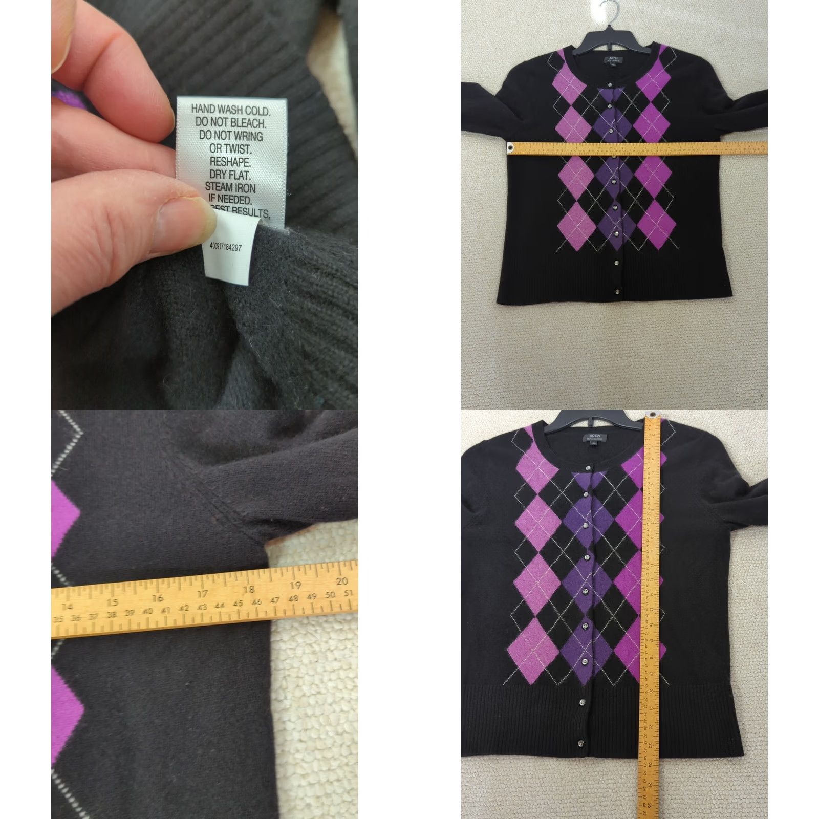 Apt. 9 Apt. 9 Womens Sweater Cardigan Multicolor Argyle Diamond Button Front Cashmere M Size M / US 6-8 / IT 42-44 - 8 Thumbnail