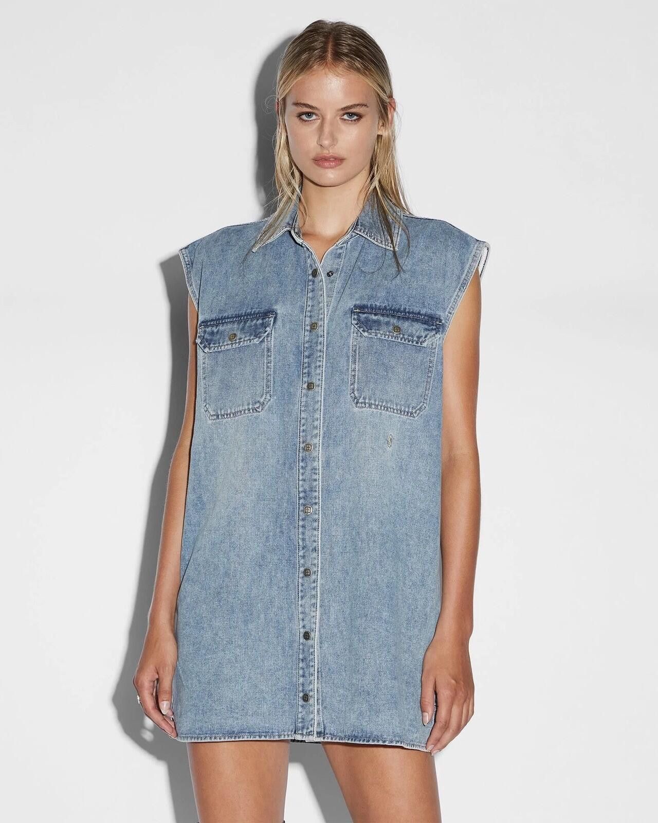 Ksubi new Ksubi womens sleeveless denim shirt dress blue small s 8 Size S / US 4 / IT 40 - 2 Thumbnail
