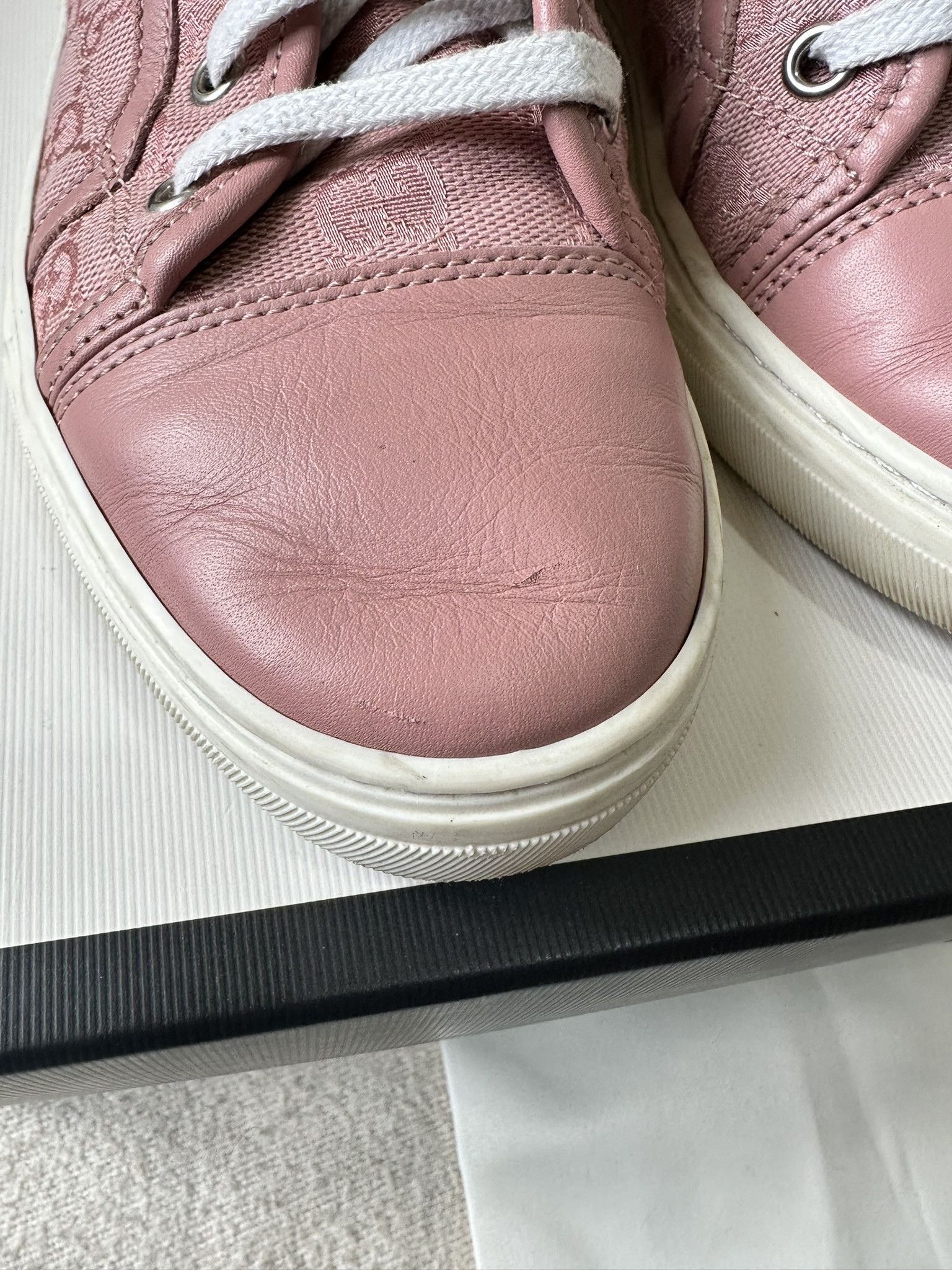 Gucci Gucci High-top Sneakers Pink Canvas and Leather Monogram Size US 6 / IT 36 - 4 Thumbnail