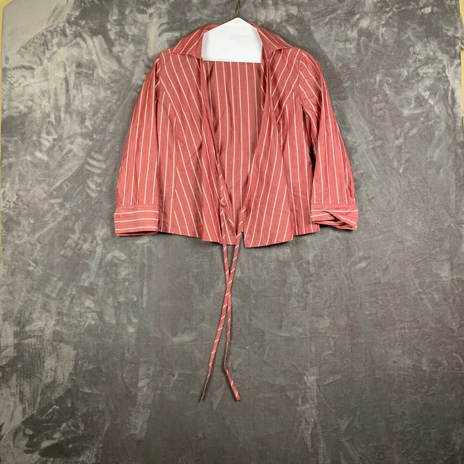 Designer Ann Taylor Loft Blouse Vertical Stripe with Tie Sz. 2 (377) Size XS / US 0-2 / IT 36-38 - 1 Thumbnail