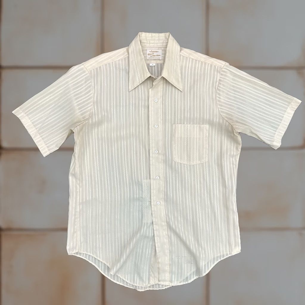 Arrow VINTAGE Arrow Shirt Button Up Polyester Cotton Beige L 1970s Size US L / EU 52-54 / 3 - 1 Thumbnail