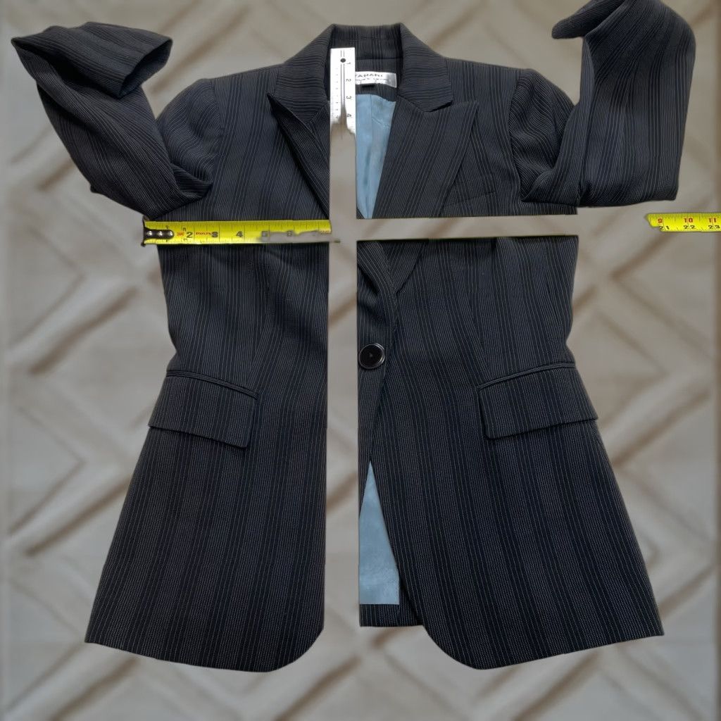 Vintage Tahari Arthur S Levine ASL Blazer Women 4 Black Striped Single Breasted 1 Button Size S / US 4 / IT 40 - 1 Thumbnail