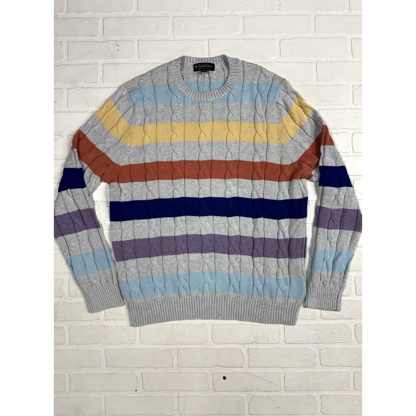 Brooks Brothers Brooks Brothers Cable Knit Sweater Womens XL Pastel Striped Long Sleeve Supima Pullover Crew Neck Casual Travel Business Size XL / US 12-14 / IT 48-50 - 2 Thumbnail