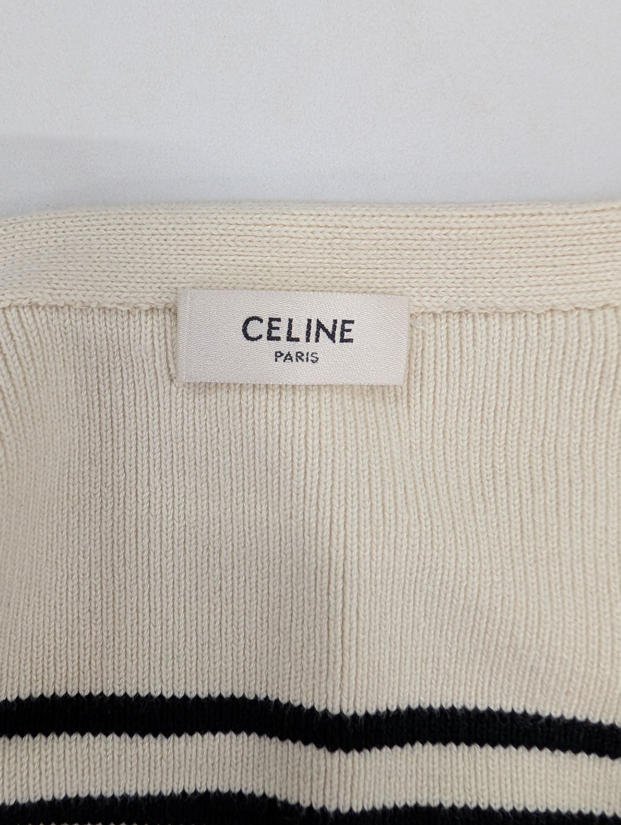 Celine V-Neck Striped Knitted Top With Logo Buttons On Shoulders Size M / US 6-8 / IT 42-44 - 6 Thumbnail