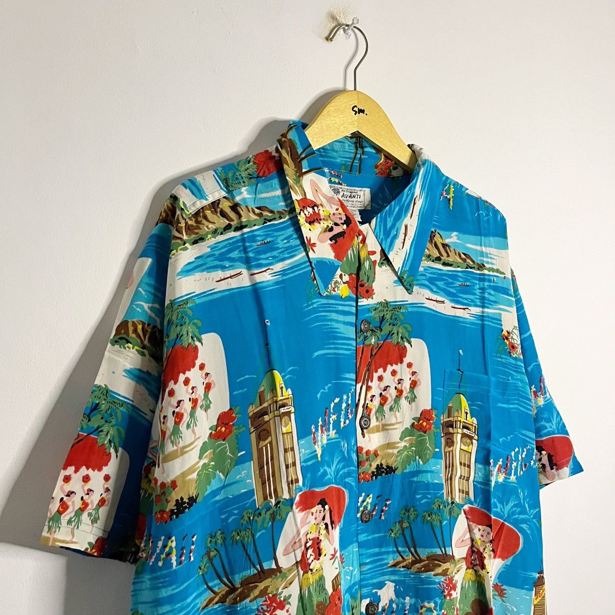 Mambo × Sun Surf Avanti Rayon Aloha Shirt - Blue Island Scene with Hula Girl Size US XL / EU 56 / 4 - 4 Thumbnail