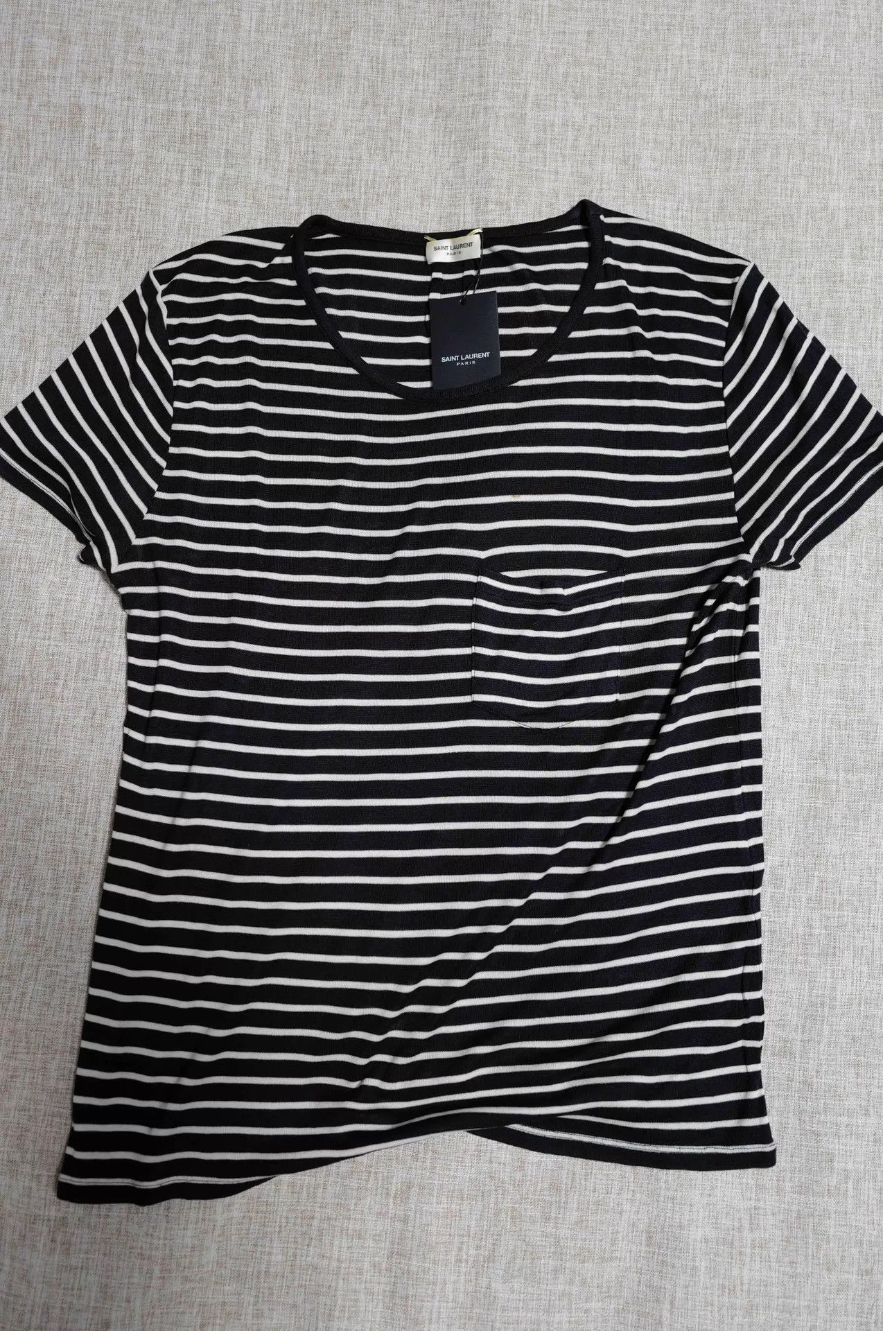 Saint Laurent Paris SLP 15AW B&W Striped Silk Pocket T-Shirt Size M Size US M / EU 48-50 / 2 - 1 Thumbnail