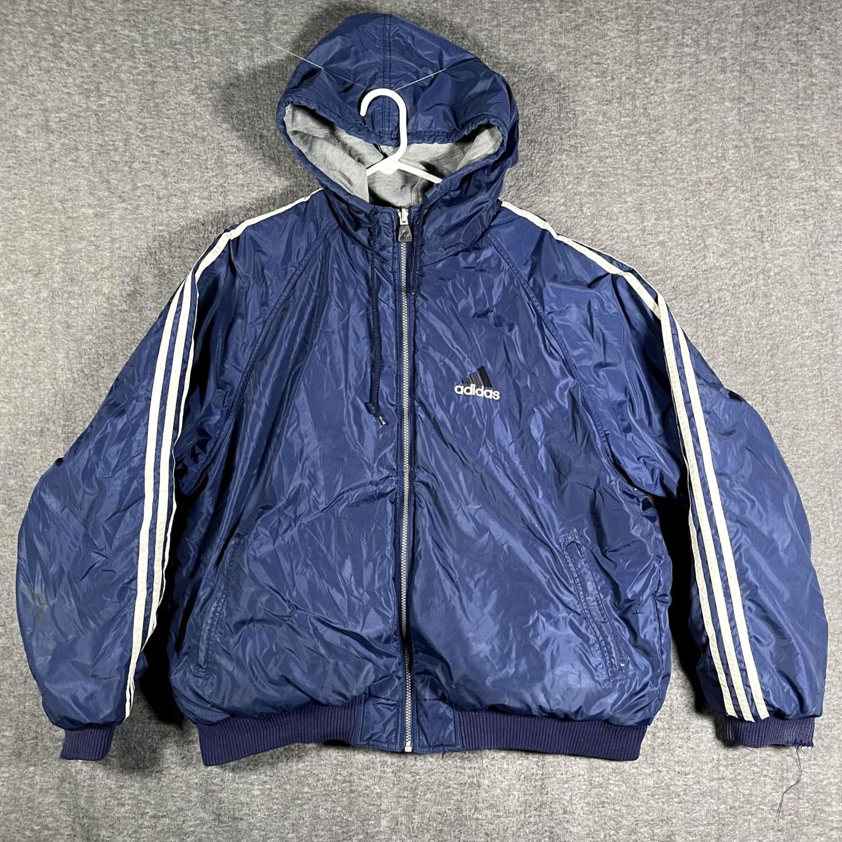 Adidas Adidas Jacket Mens XL Blue Gray Reversible Hooded Full Zip Winter Bomber Vintage Size US XL / EU 56 / 4 - 3 Thumbnail