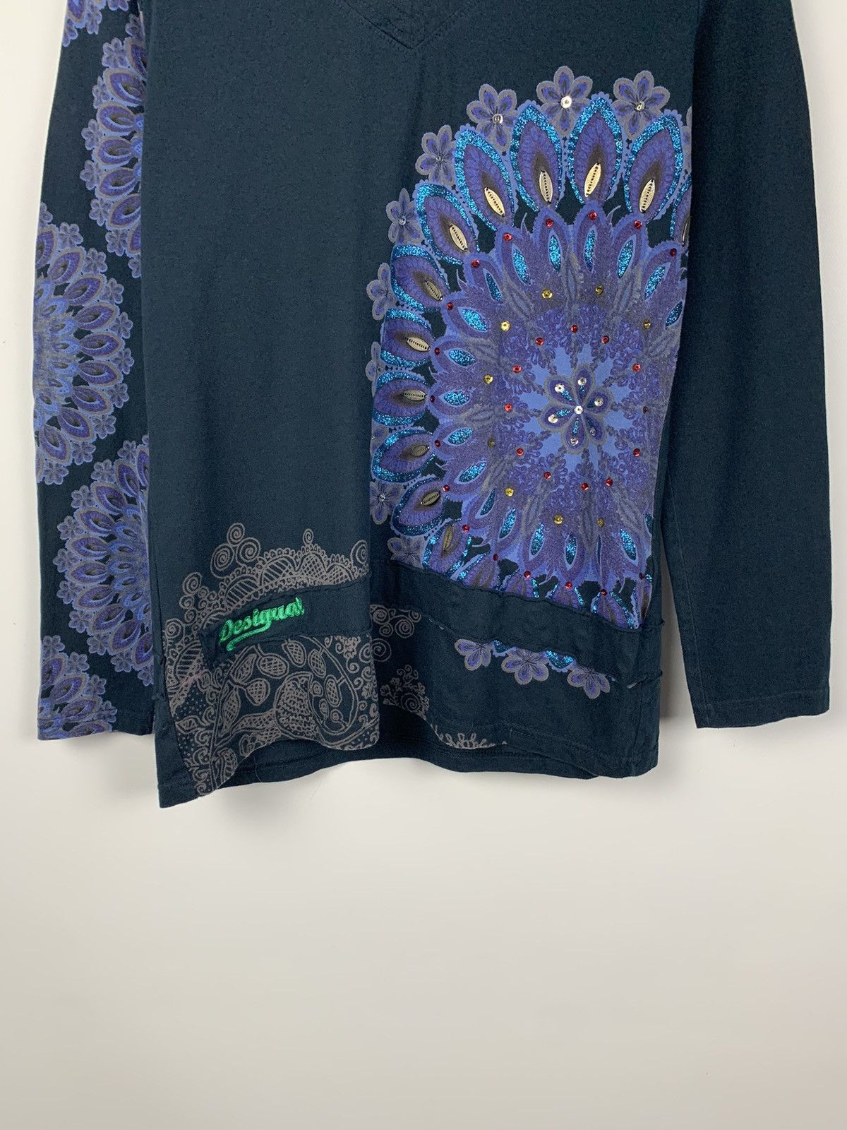 Desigual Vintage Y2K Desigual Floral Pattern Long Sleeve T-Shirt Blue Size XL / US 12-14 / IT 48-50 - 3 Thumbnail