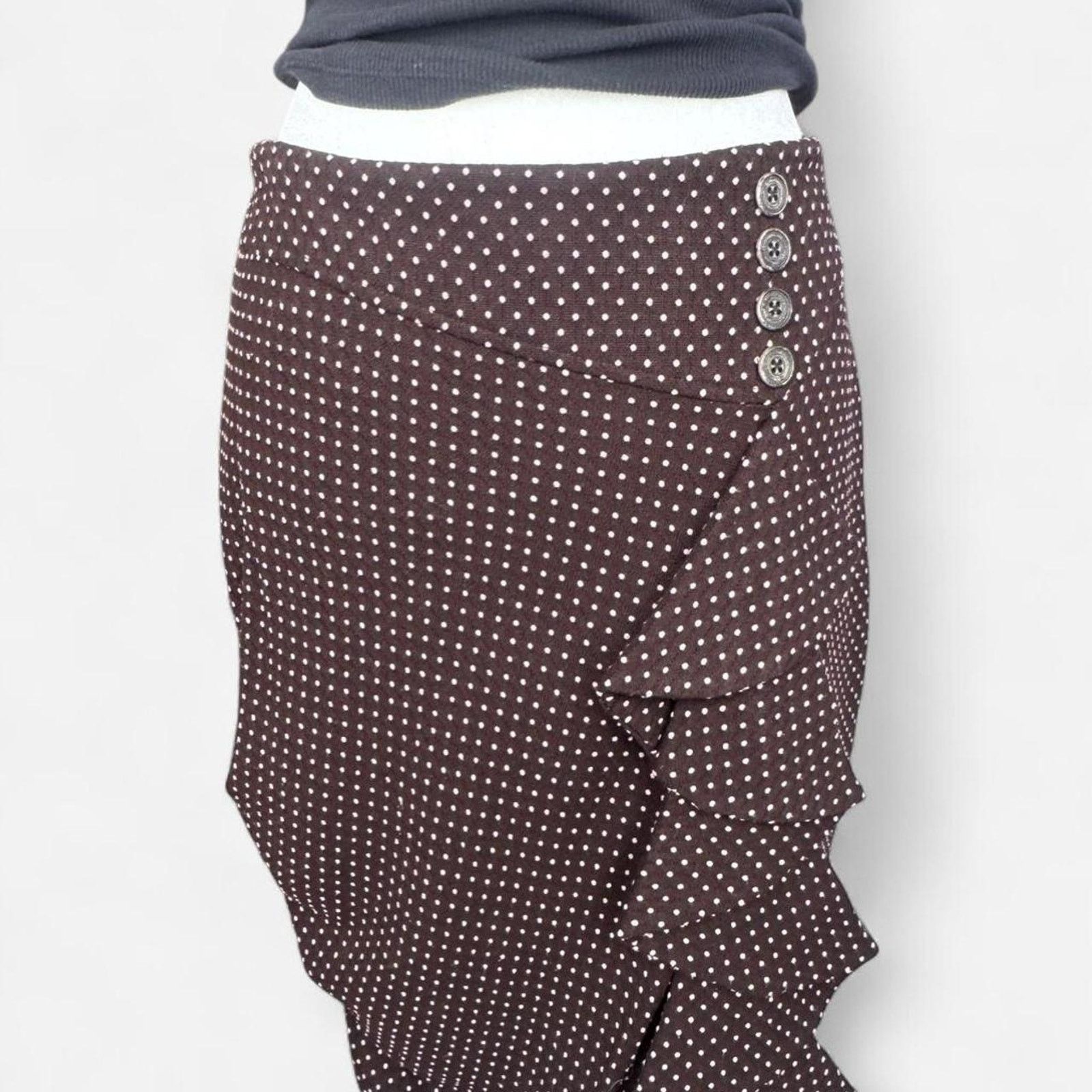 Anthropologie Brown and Light Pink Asymmetrical Polka Dot Pencil Skirt Size 28" / US 6 / IT 42 - 6 Thumbnail