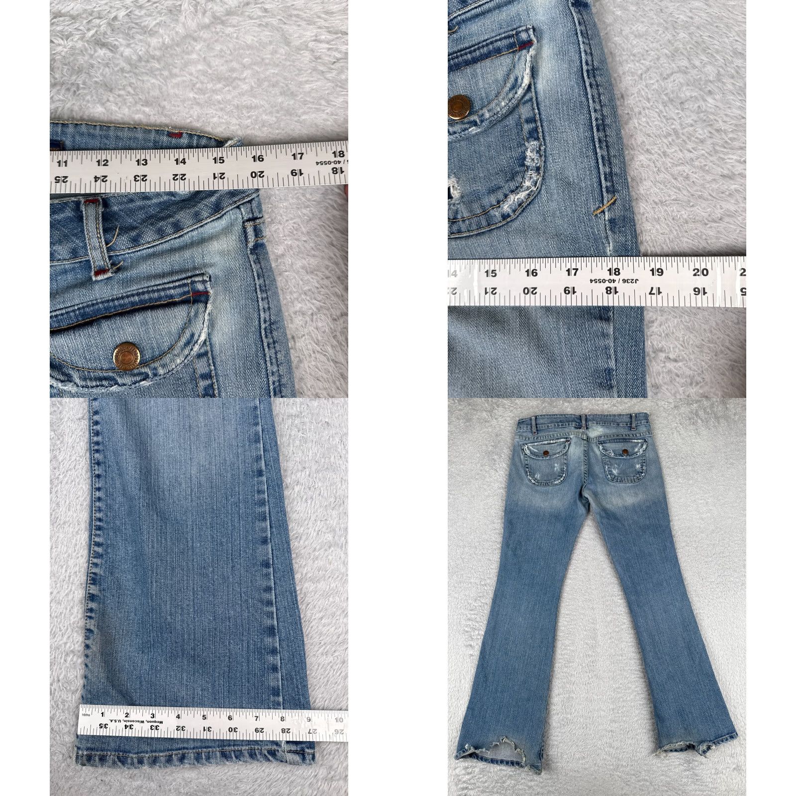 Vintage Aeropostale Jeans 7 Juniors Blue Denim Flared Distressed Cotton Blend Low 32x30 Size 28" / US 6 / IT 42 - 9 Thumbnail