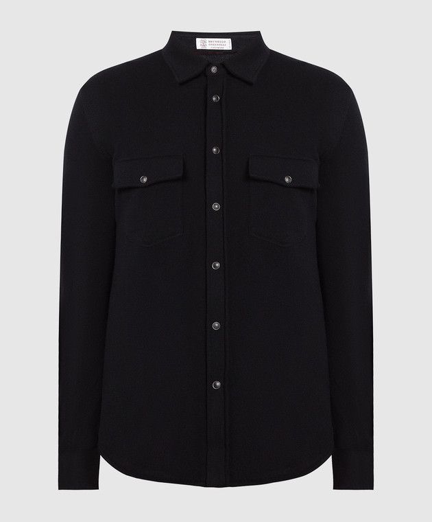 Brunello Cucinelli o1w1db10326 Wool Cashmere Silk Shirt in Black Size US XL / EU 56 / 4 - 1 Thumbnail