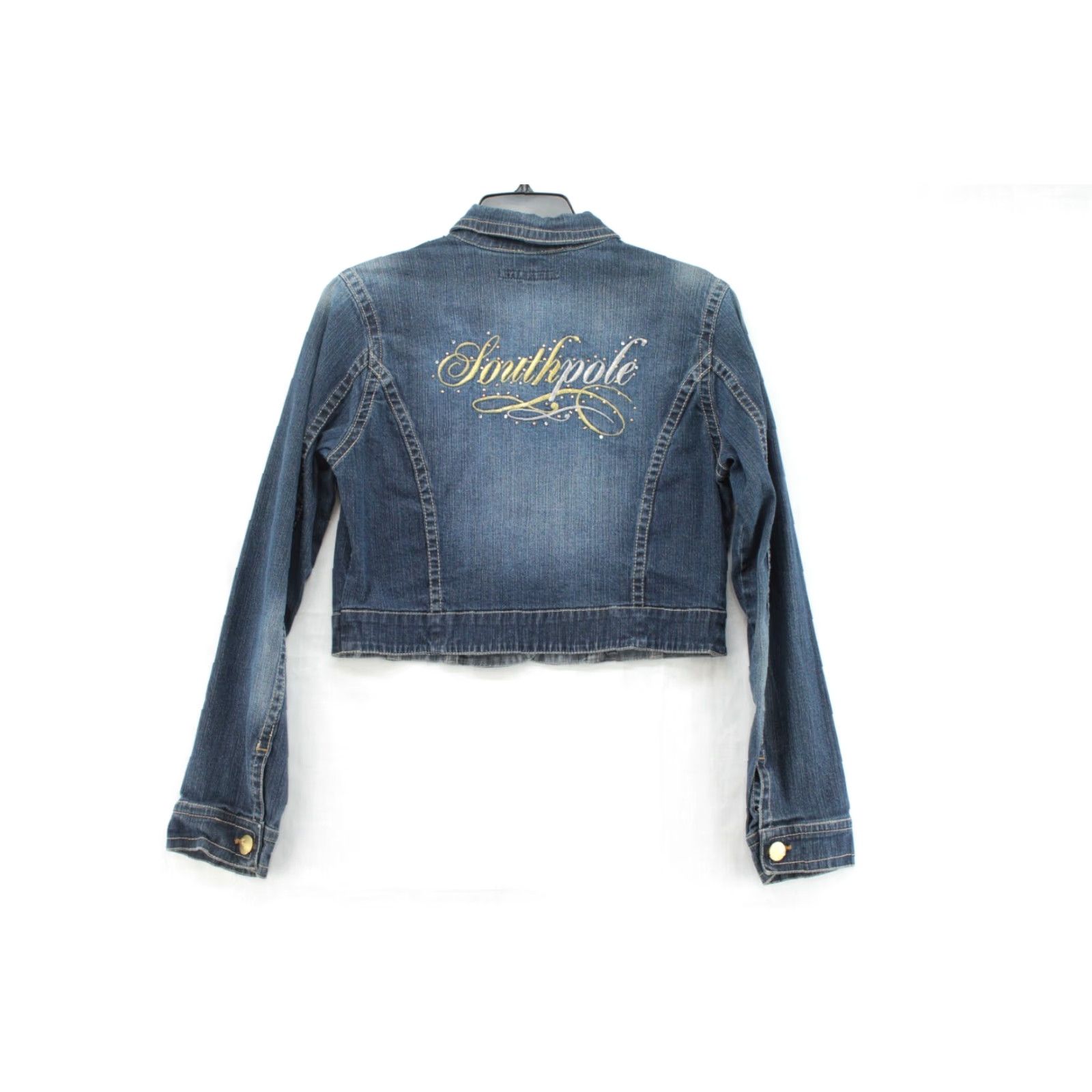 Southpole Y2K Southpole Short Cropped Denim Jean Jacket XL Medium Wash Button Detail Women Size 40" / US 18 - 3 Thumbnail