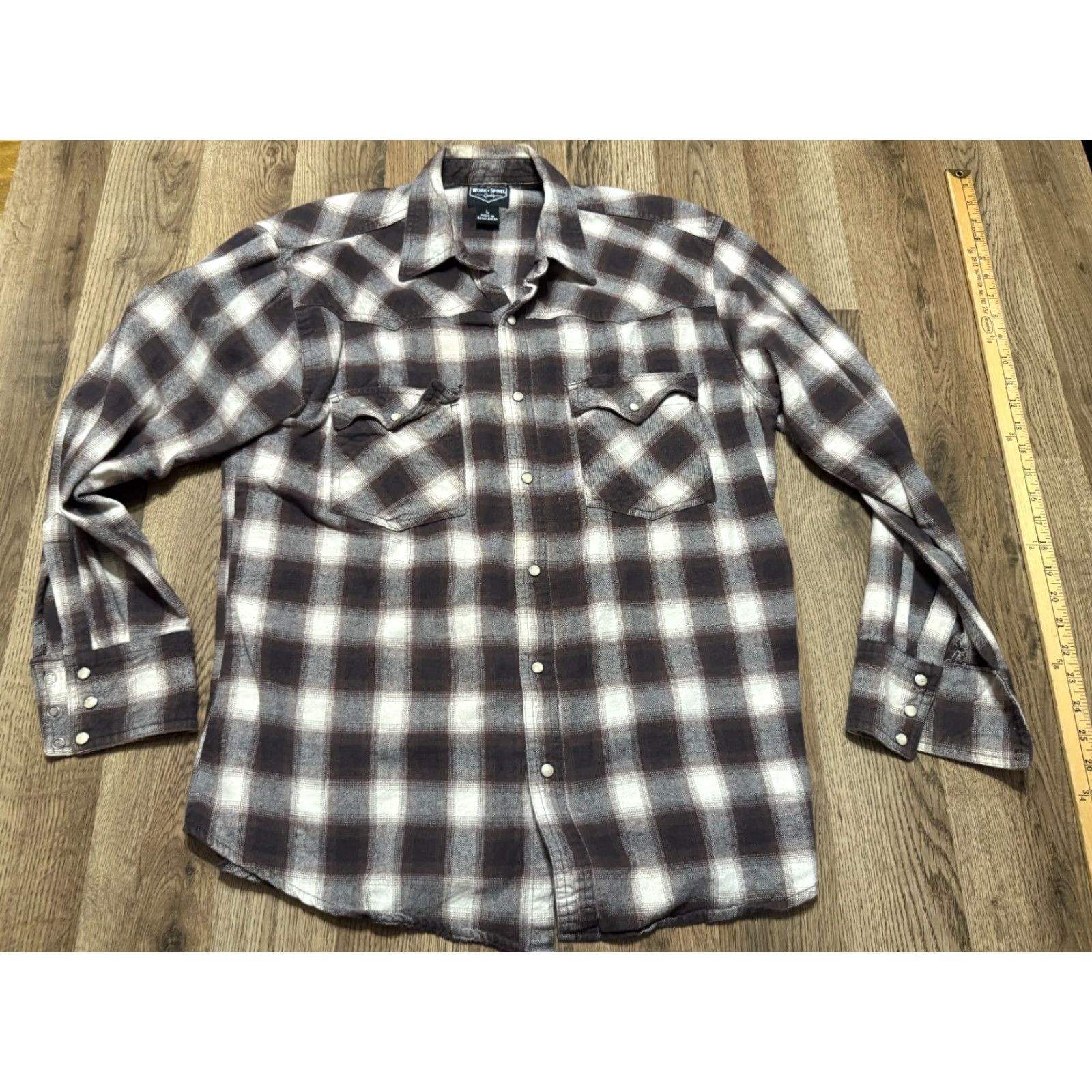 Vintage Work N Sport Shirt, Men's Size Large, Brown White Plaid Long Sleeve Button Up Size US L / EU 52-54 / 3 - 2 Thumbnail