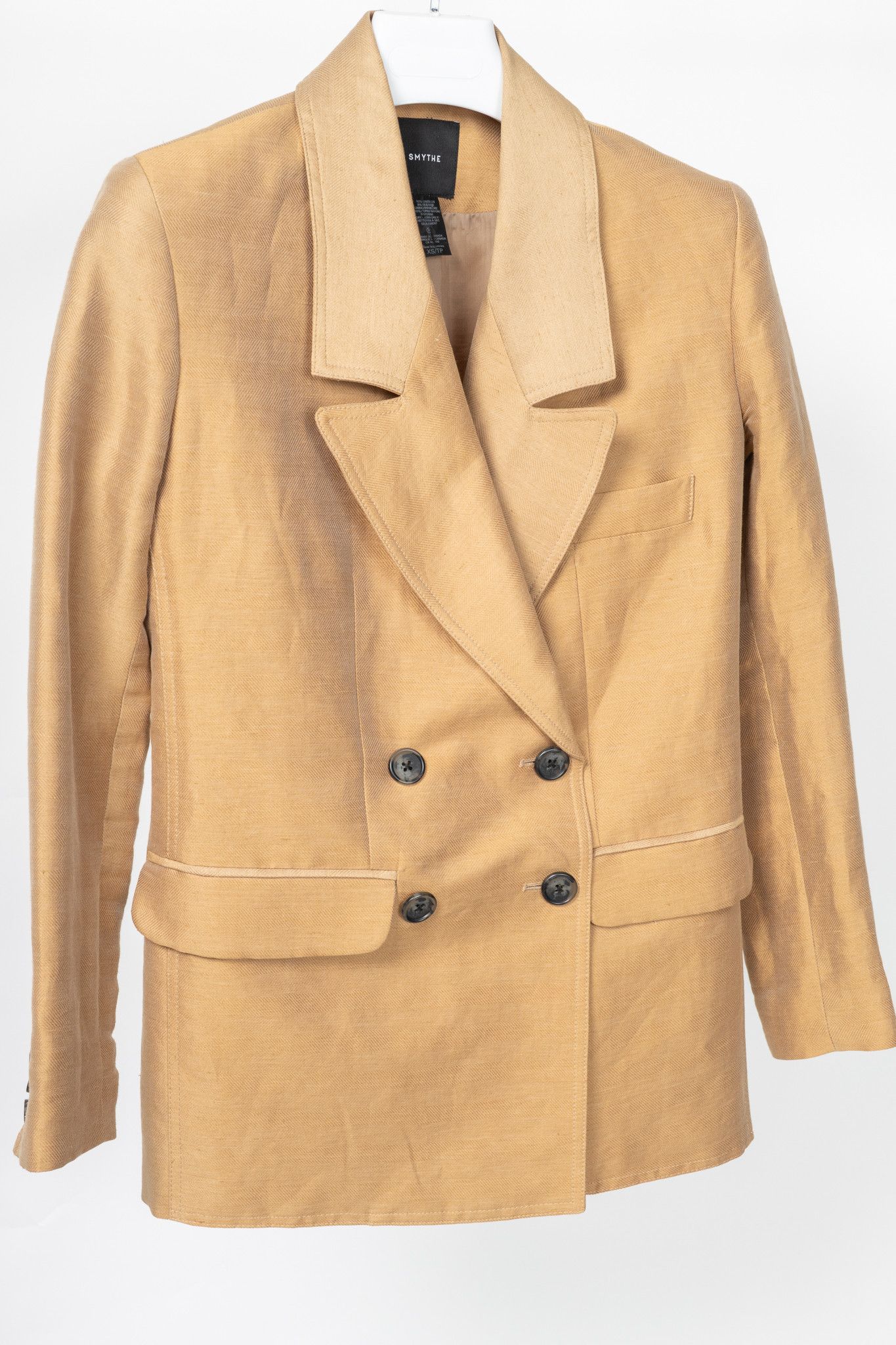 SMYTHE Smythe Tan Herringbone Oversized Double-Breasted Blazer Size XS / US 0-2 / IT 36-38 - 3 Thumbnail