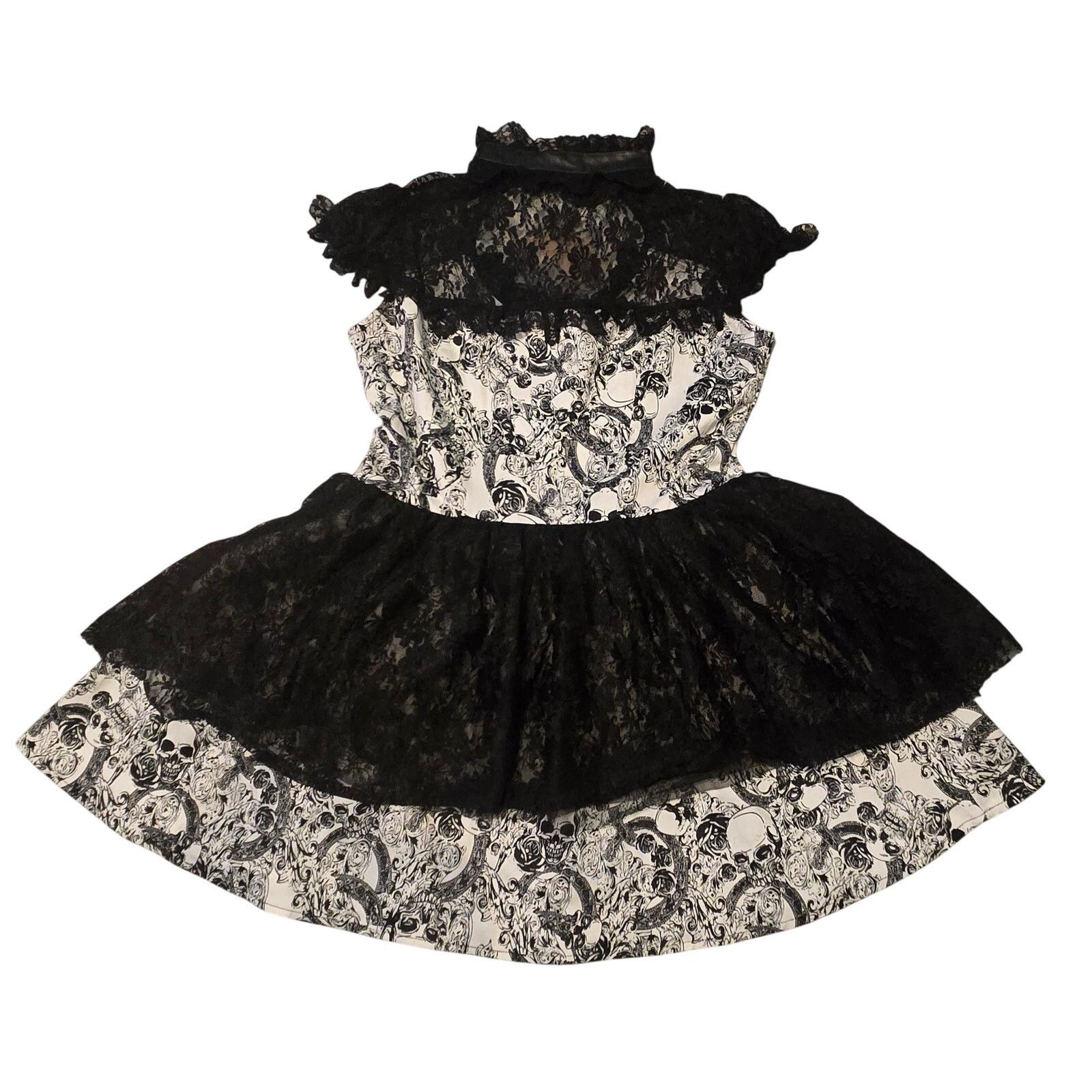 Scully H&R London Gothic Skull & Rose Lace Halter Mini Dress Size L / US 10 / IT 46 - 11 Thumbnail