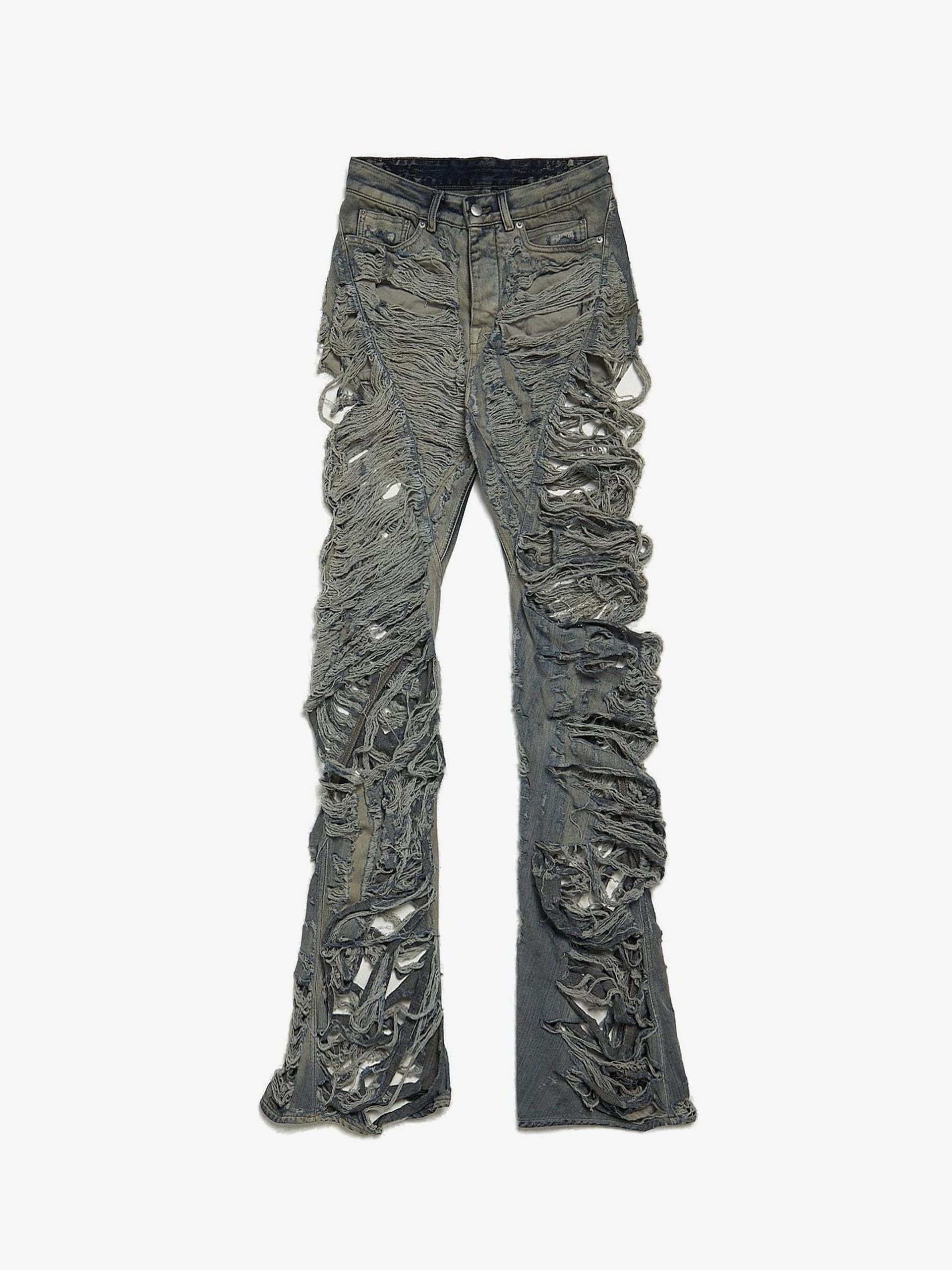 Rick Owens Blu Slashed Hustler Cotton Jeans Size US 29 - 1 Thumbnail