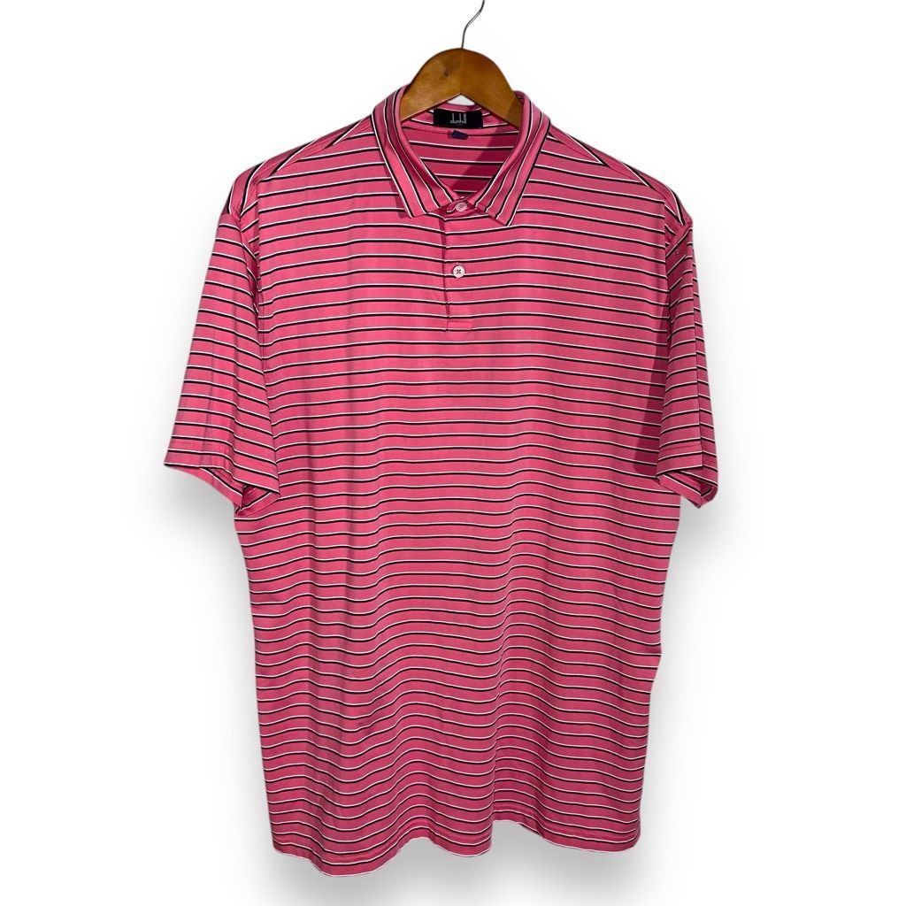 Alfred Dunhill Dunhill London Pink & Navy Stripe Performande Golf Polo Shirt XL Size US XL / EU 56 / 4 - 1 Thumbnail