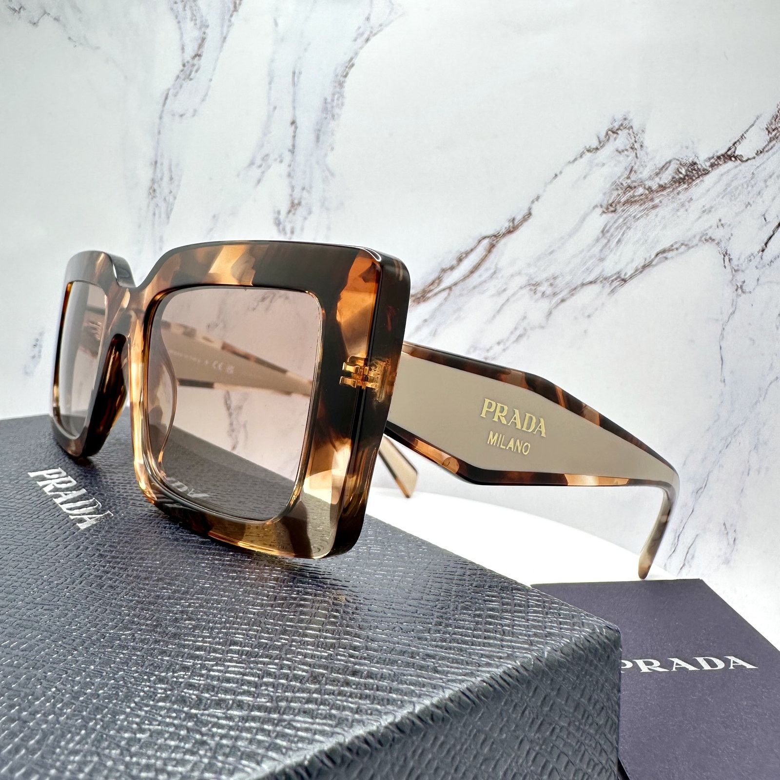 Prada New PRADA Sunglasses Brown Beige Caramel Gold Symbole Size ONE SIZE - 7 Thumbnail