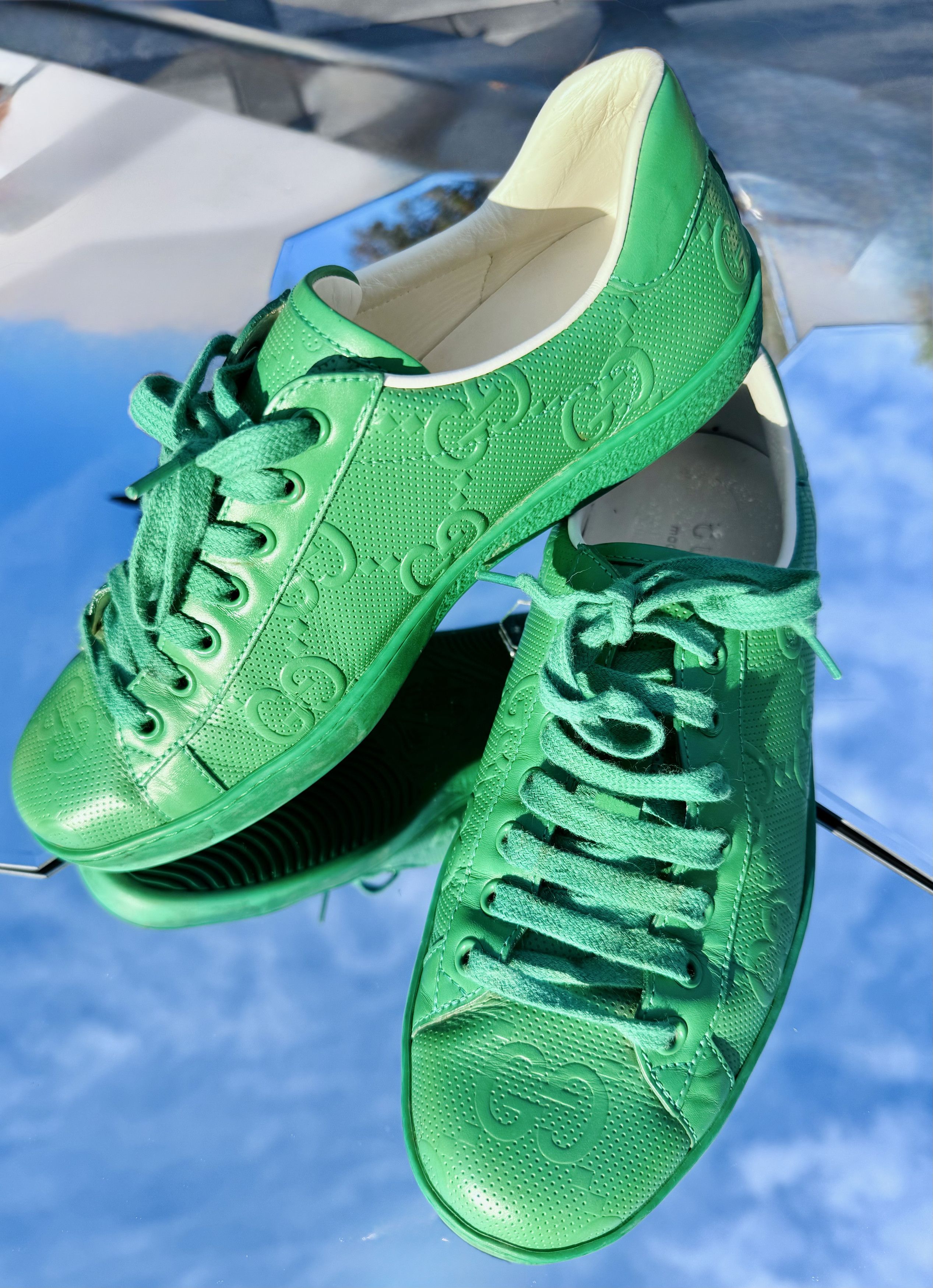 Gucci Gucci Embossed Leather Sneaker – Green Size US 6.5 / EU 39-40 - 1 Thumbnail
