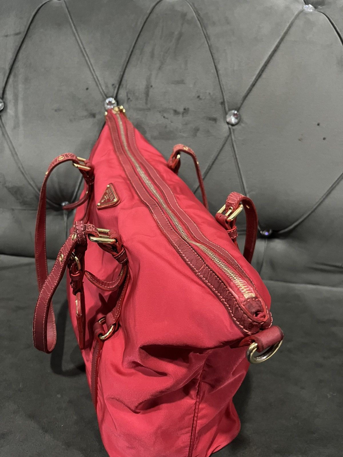 Prada Authentic Prada Tessuto Saffiano Rosso (Red) Nylon Tote Bag Size ONE SIZE - 12 Thumbnail