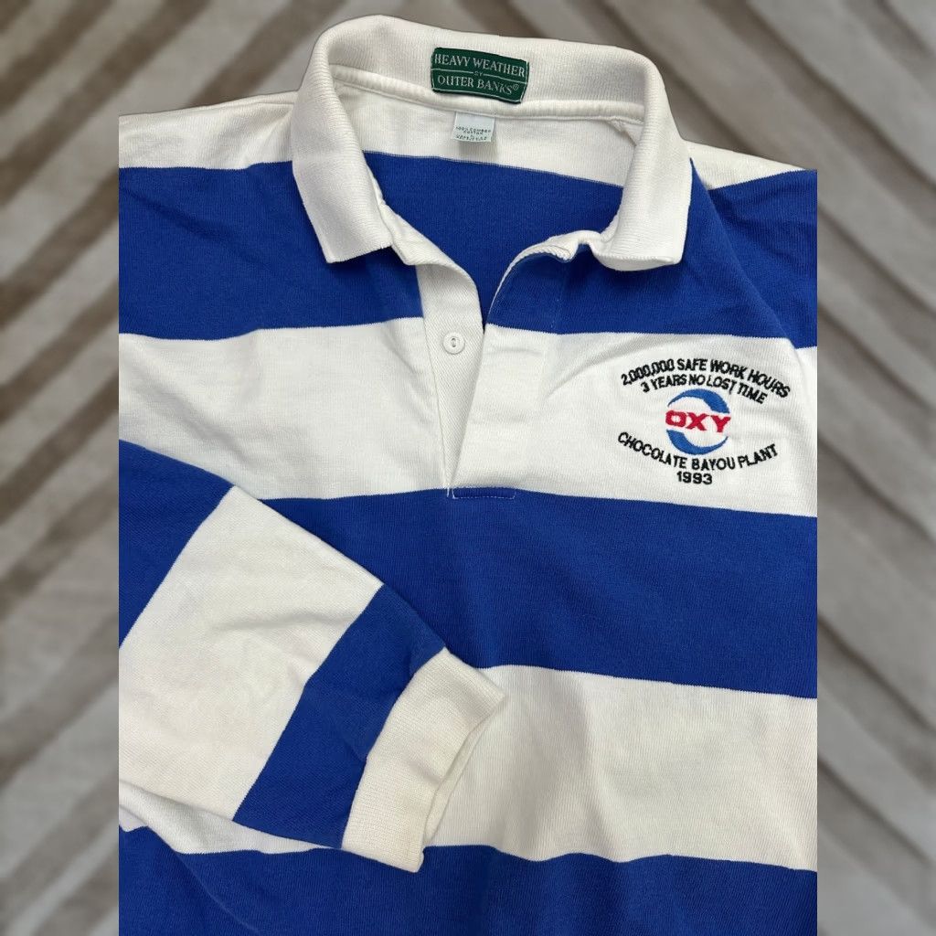 Vintage VINTAGE Outer Banks Rugby Shirt Men L Blue White Striped Heavy Cotton Logo Polo 90s Size US L / EU 52-54 / 3 - 1 Thumbnail