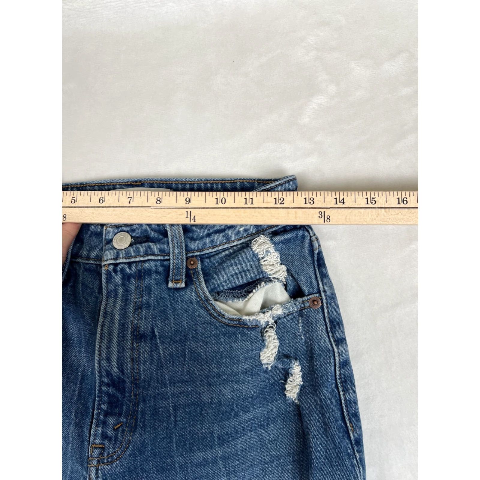Abercrombie & Fitch Abercrombie & Fitch High Rise Mom Jeans Women's 2 Blue Distressed Curve Love Size 26" / US 2 / IT 38 - 3 Thumbnail