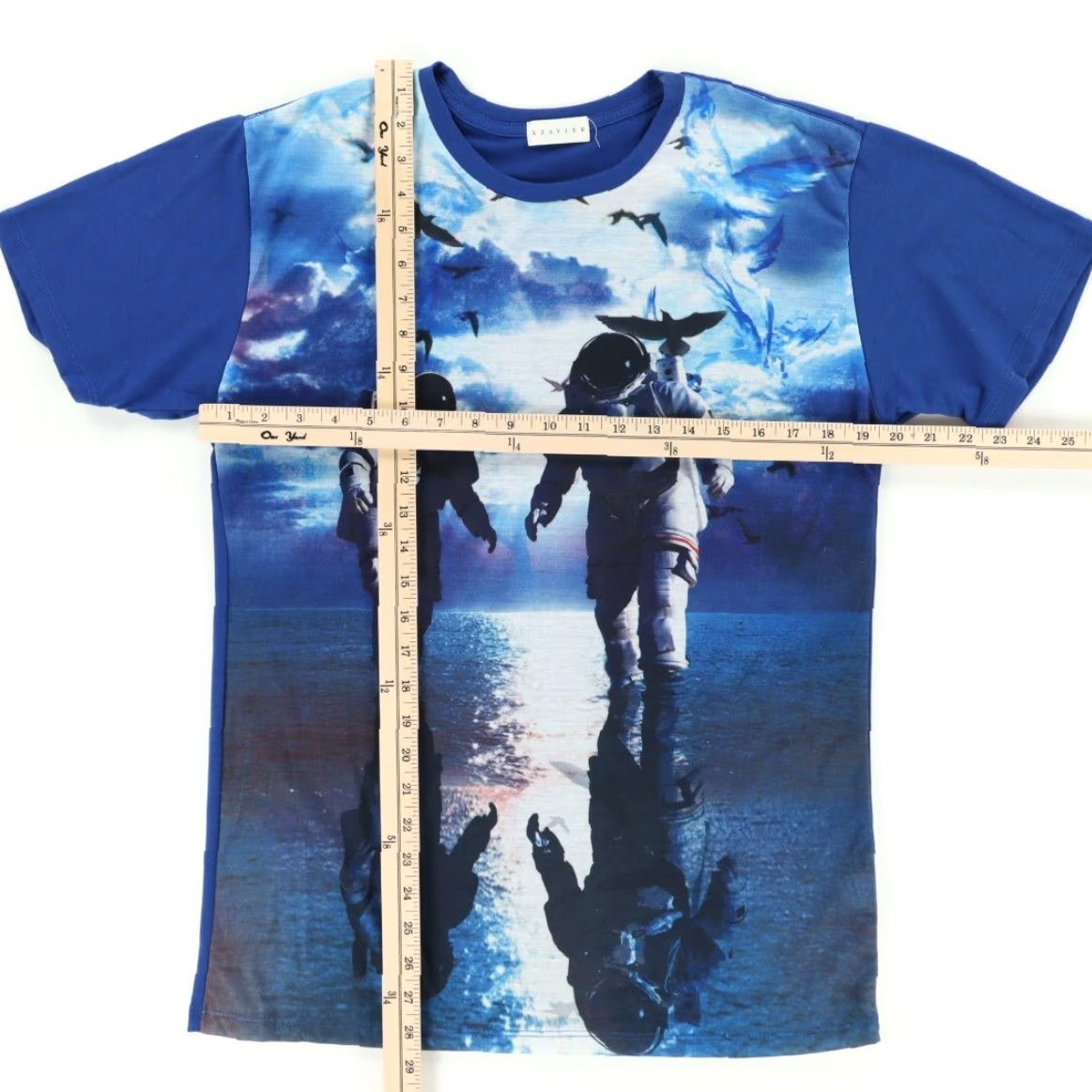 Vintage Xzavier Astronaut Print Blue Men's L Stretch Solid T-Shirt Size US L / EU 52-54 / 3 - 3 Thumbnail