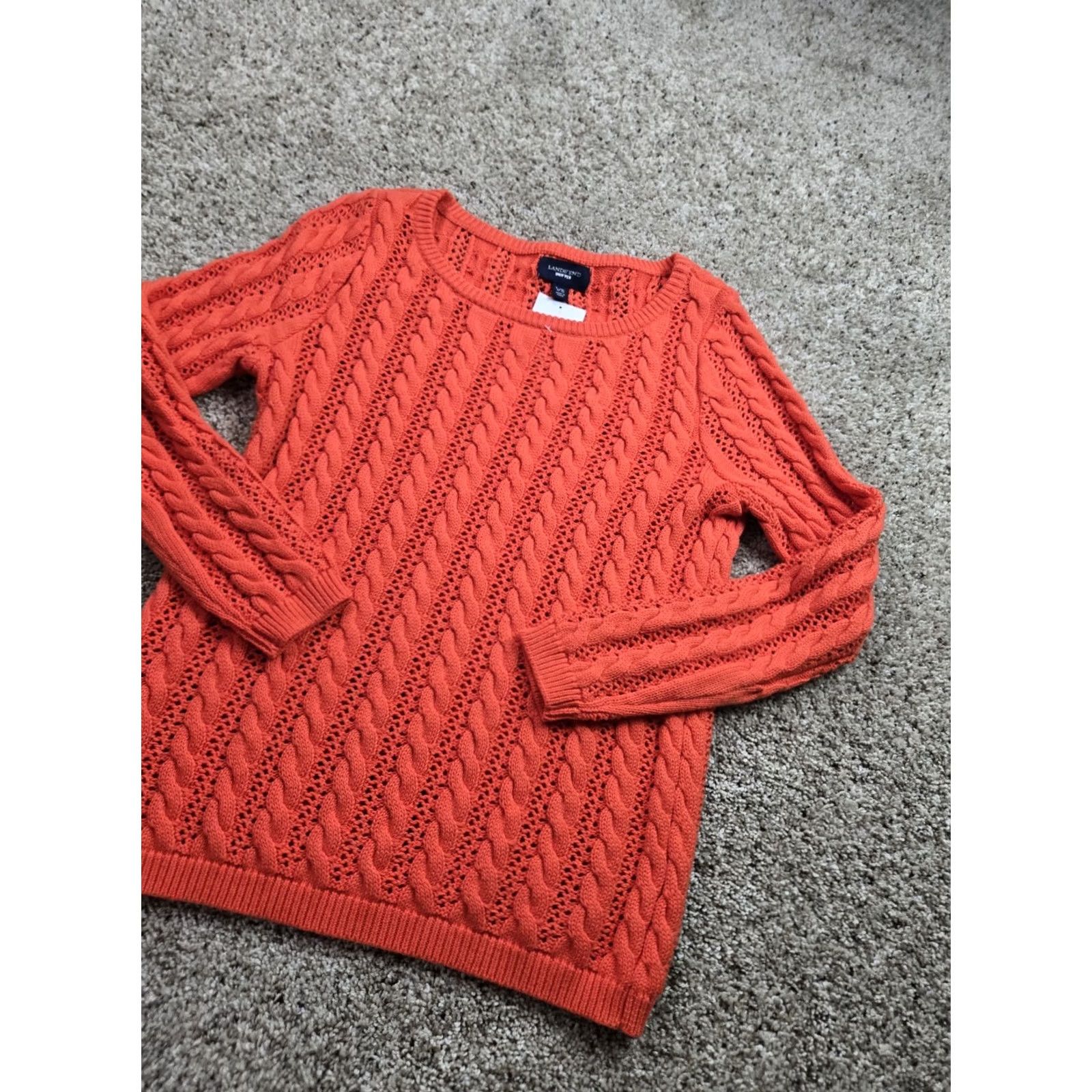 Lands' End Lands' End Drifter Sweater Womens Large Orange Cable Knit Long Sleeve Crew Neck Pullover Wool Cotton Nylon Knit Classic Lace Optional Size L / US 10 / IT 46 - 2 Thumbnail