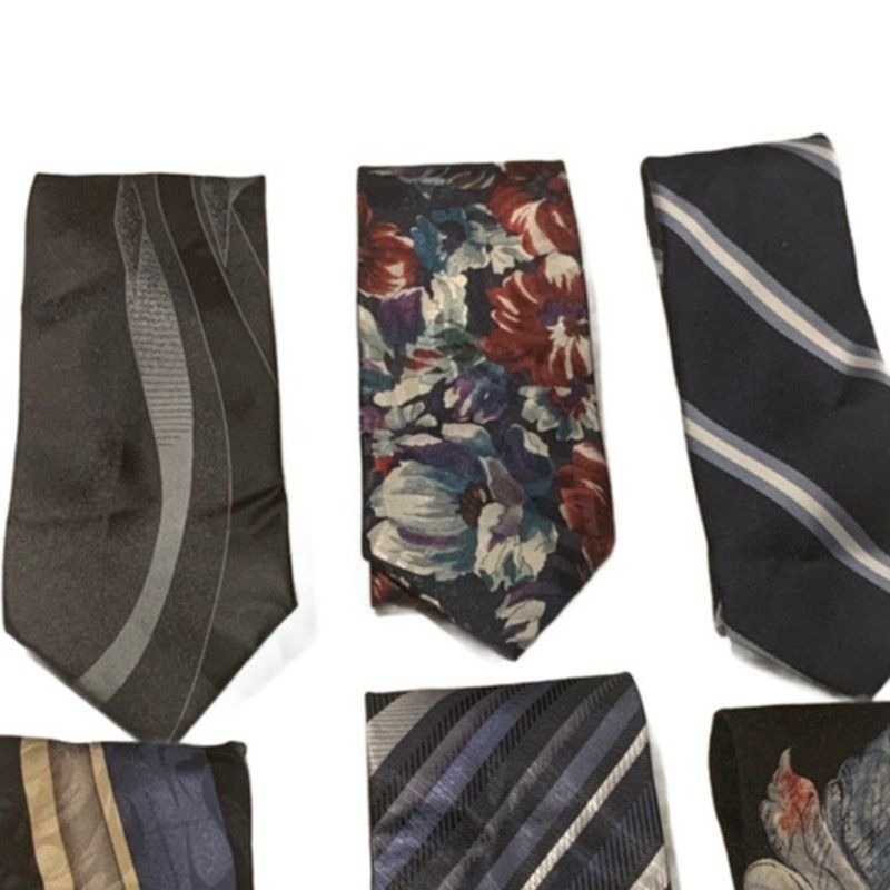 Other Lot of 6 Black Blue Silver Striped Floral Mens Neck Ties Size ONE SIZE - 2 Thumbnail