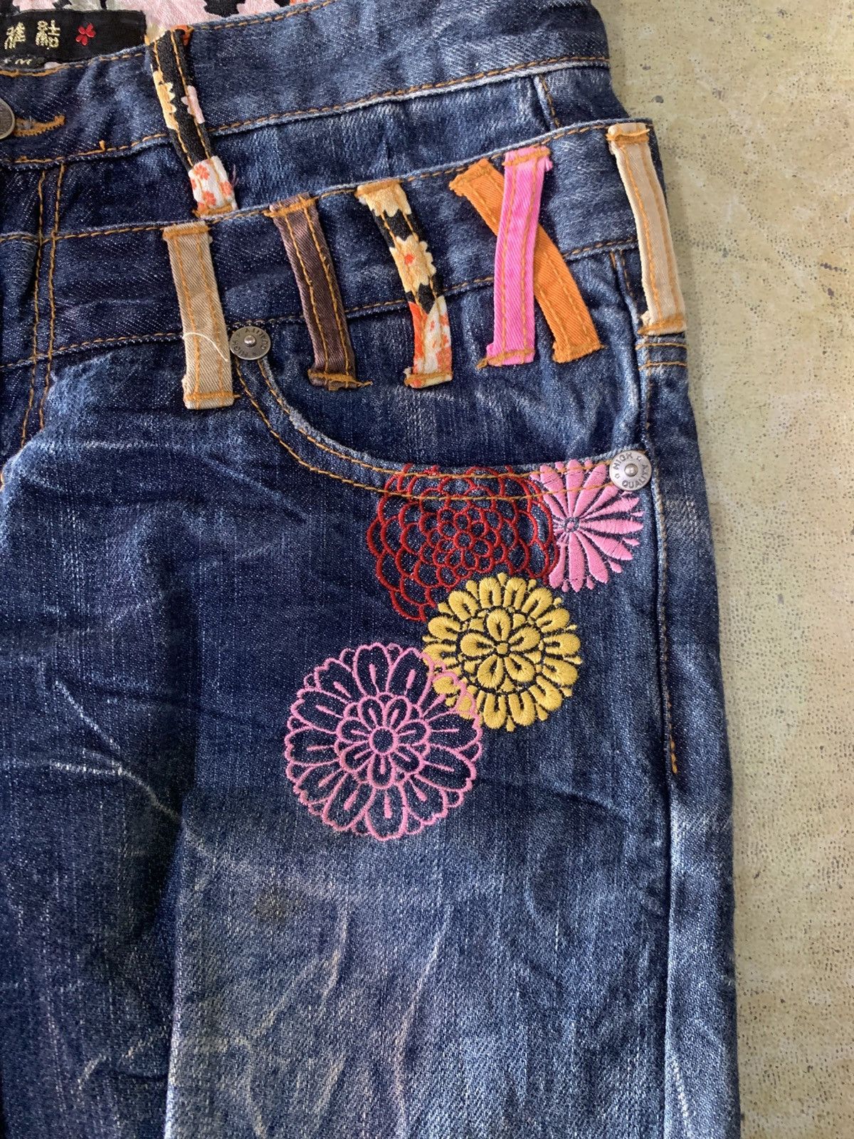 Japanese Brand Jeans Denim, Double Waist Embroidered Floral Print Size M Size 30" / US 8 / IT 44 - 4 Thumbnail