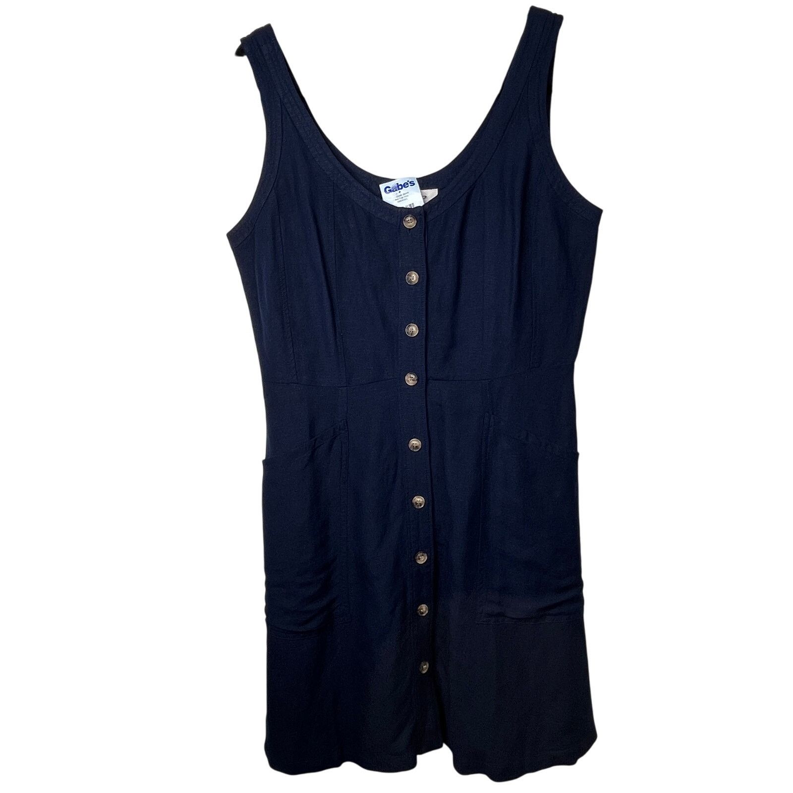 Loft Loft Navy Button Down Dress Sleeveless Woven Linen Scoop Size M / US 6-8 / IT 42-44 - 2 Thumbnail