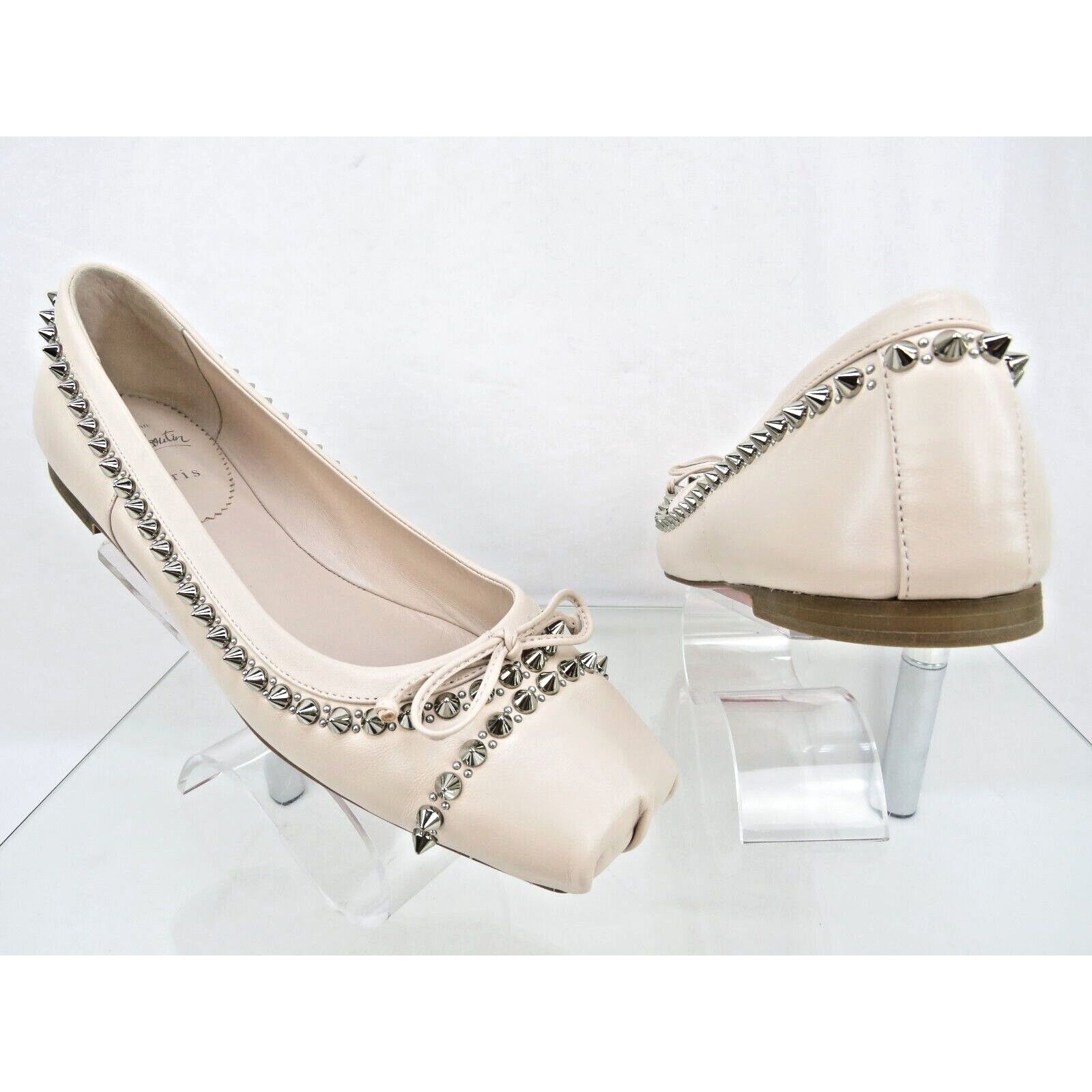 MAMADRAGUE BEIGE NUDE LEATHER BOW SPIKES BALLET FLATS 39.5